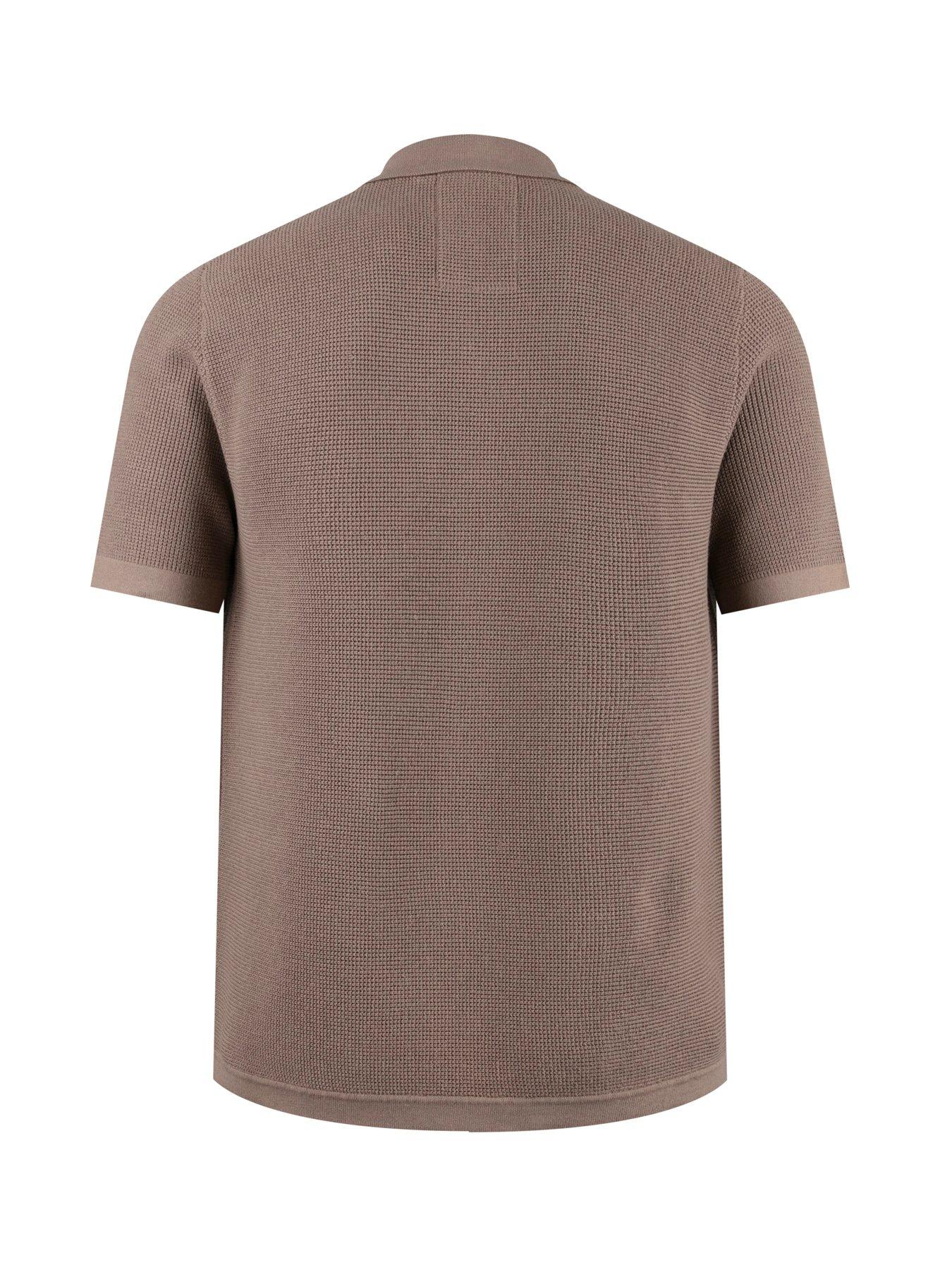  image of luke-1977-deck-knitted-short-sleeve-polo-shirt-dark-brown