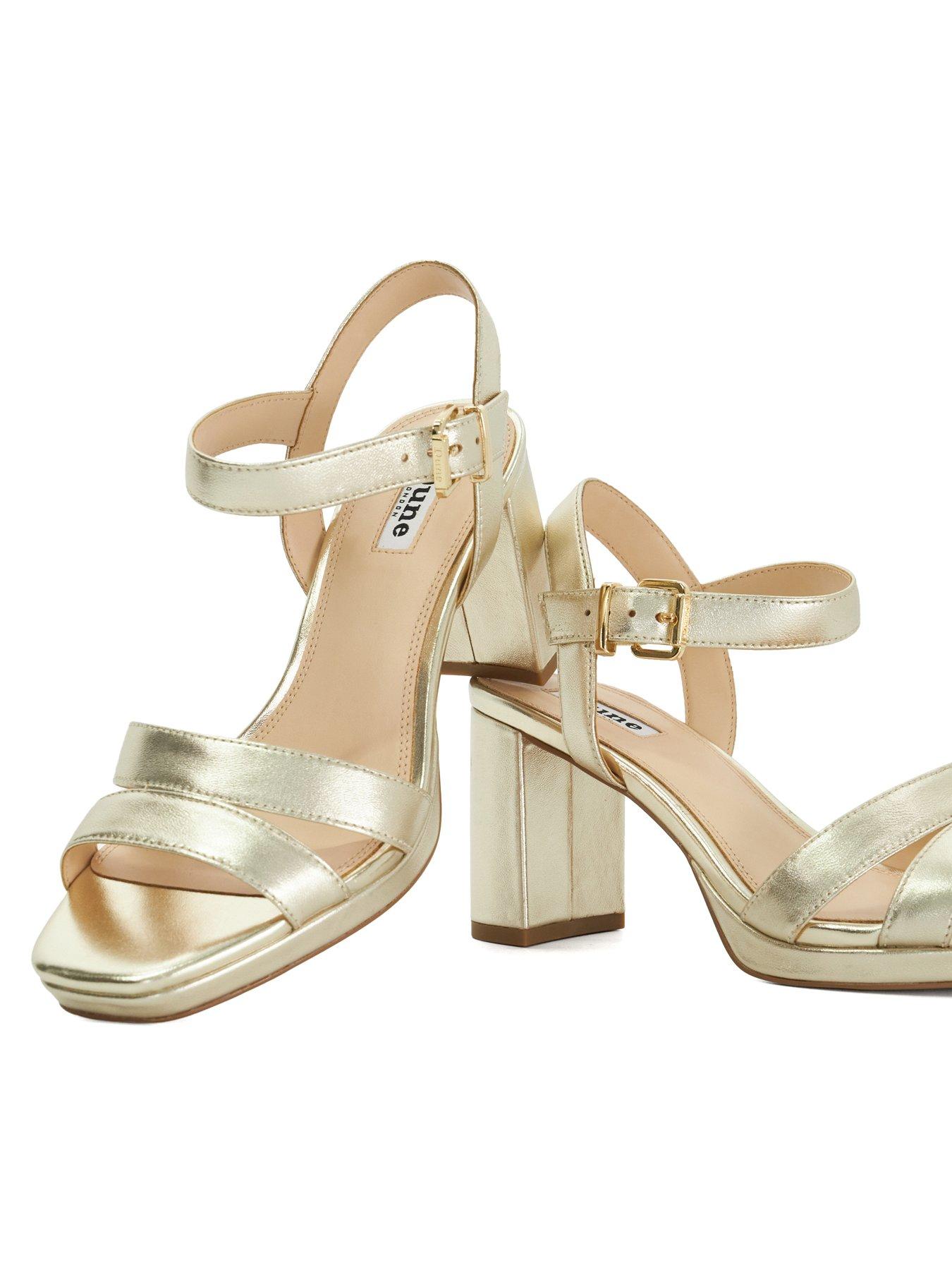 Dune London Manifesting Leather Block Heel Sandals Gold
