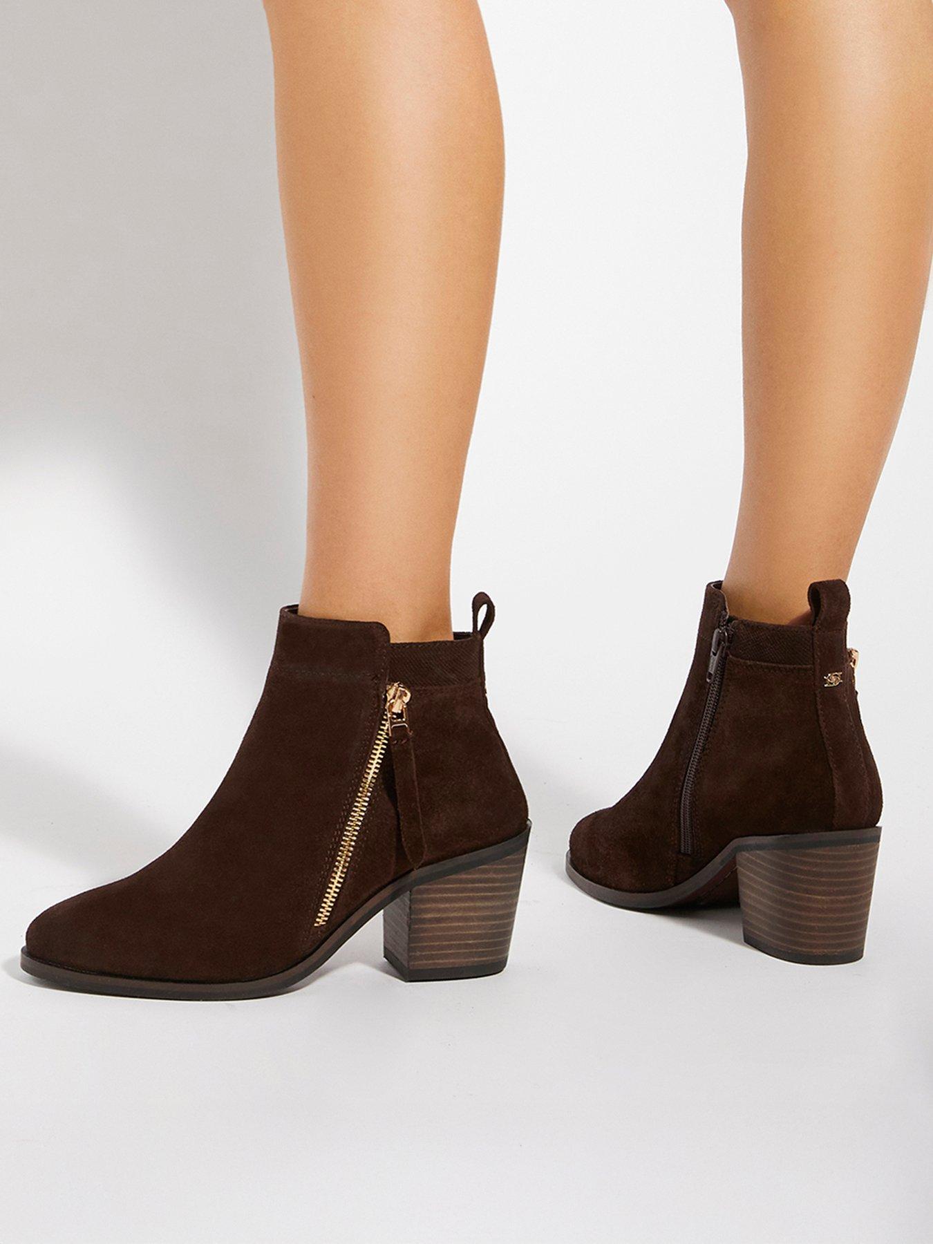 undefined Paicing Block Heel Side Zip Leather Boots - Brown