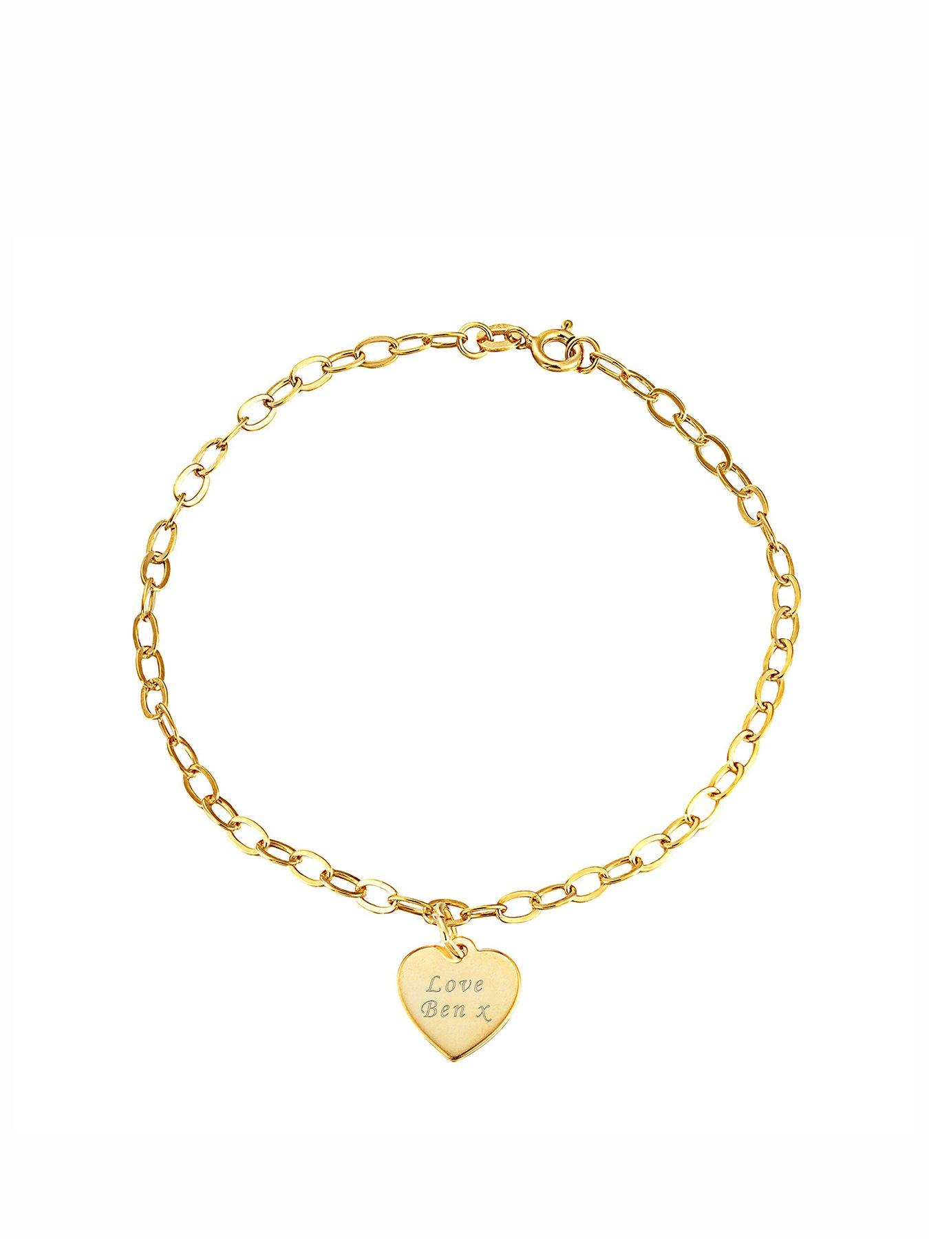 undefined Personalised gold plated sterling silver bracelet with heart charm (character limit to 10)