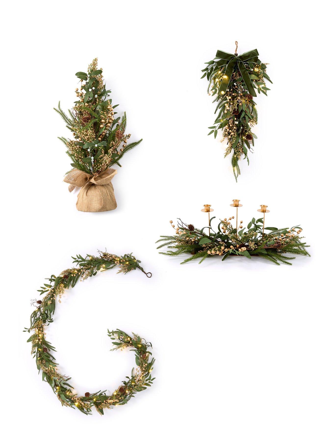 Image 5 of 5 of Very Home Mistletoe and Gold Berry Pre Lit&nbsp;Teardrop Christmas Wreath - 70 cm