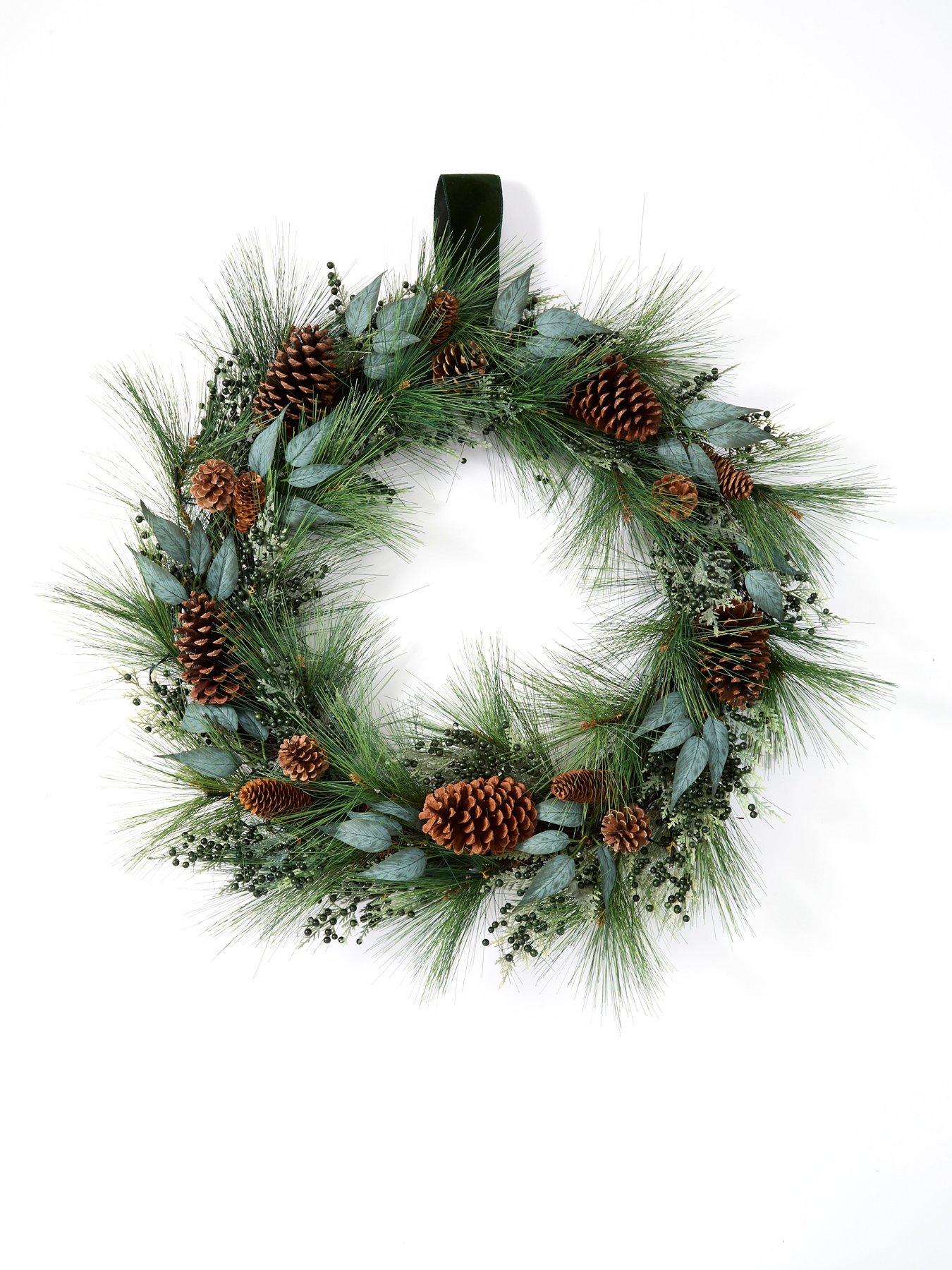 Image 2 of 5 of Very Home Pre Lit Christmas Wreath with Green Berries and Pinecones - 90 cm