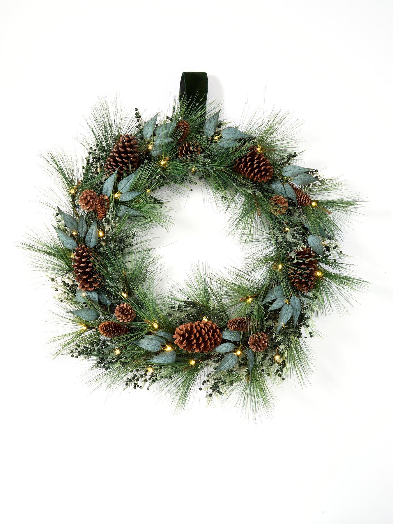 Image 3 of 5 of Very Home Pre Lit Christmas Wreath with Green Berries and Pinecones - 90 cm