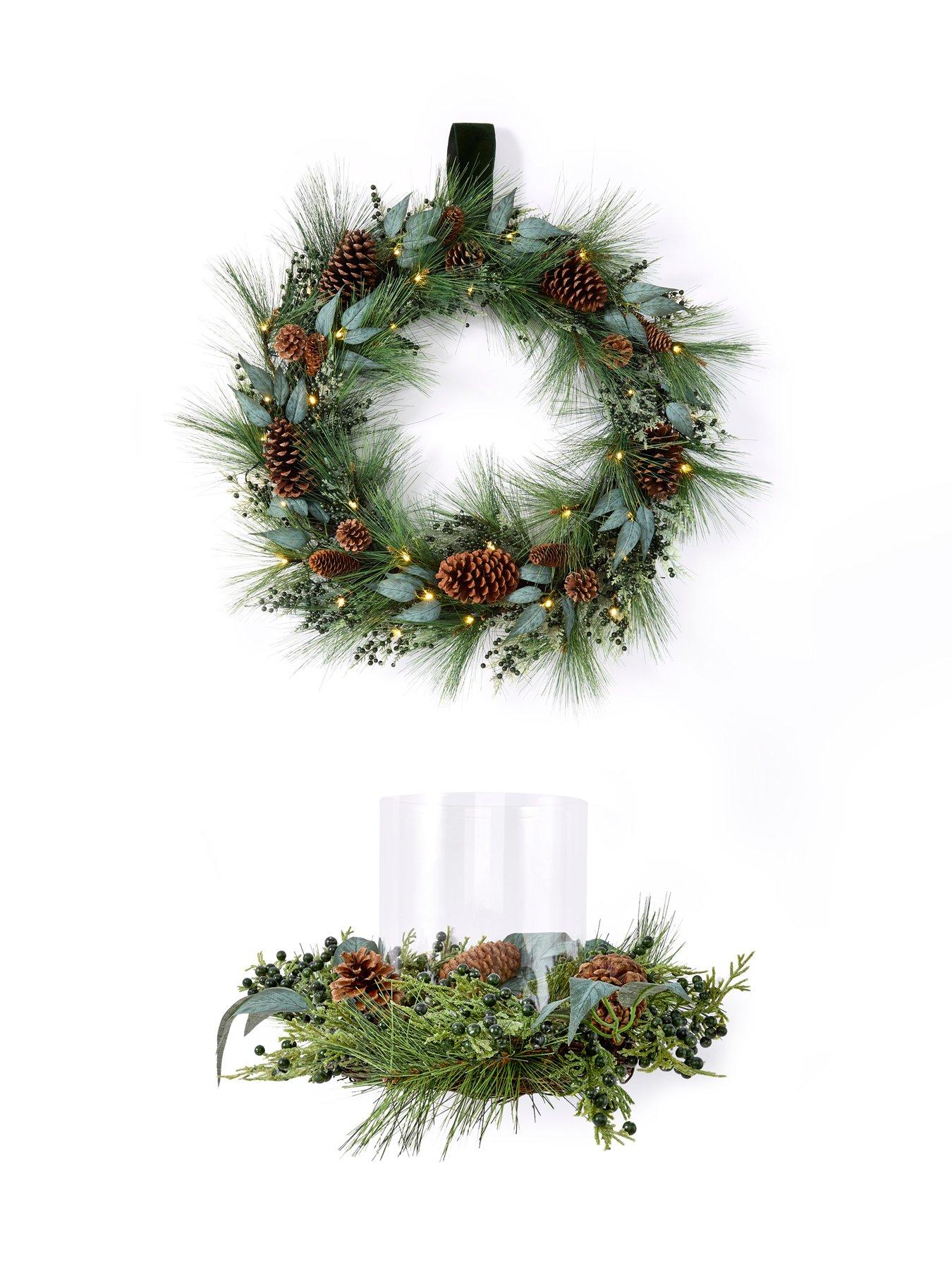 Image 5 of 5 of Very Home Pre Lit Christmas Wreath with Green Berries and Pinecones - 90 cm