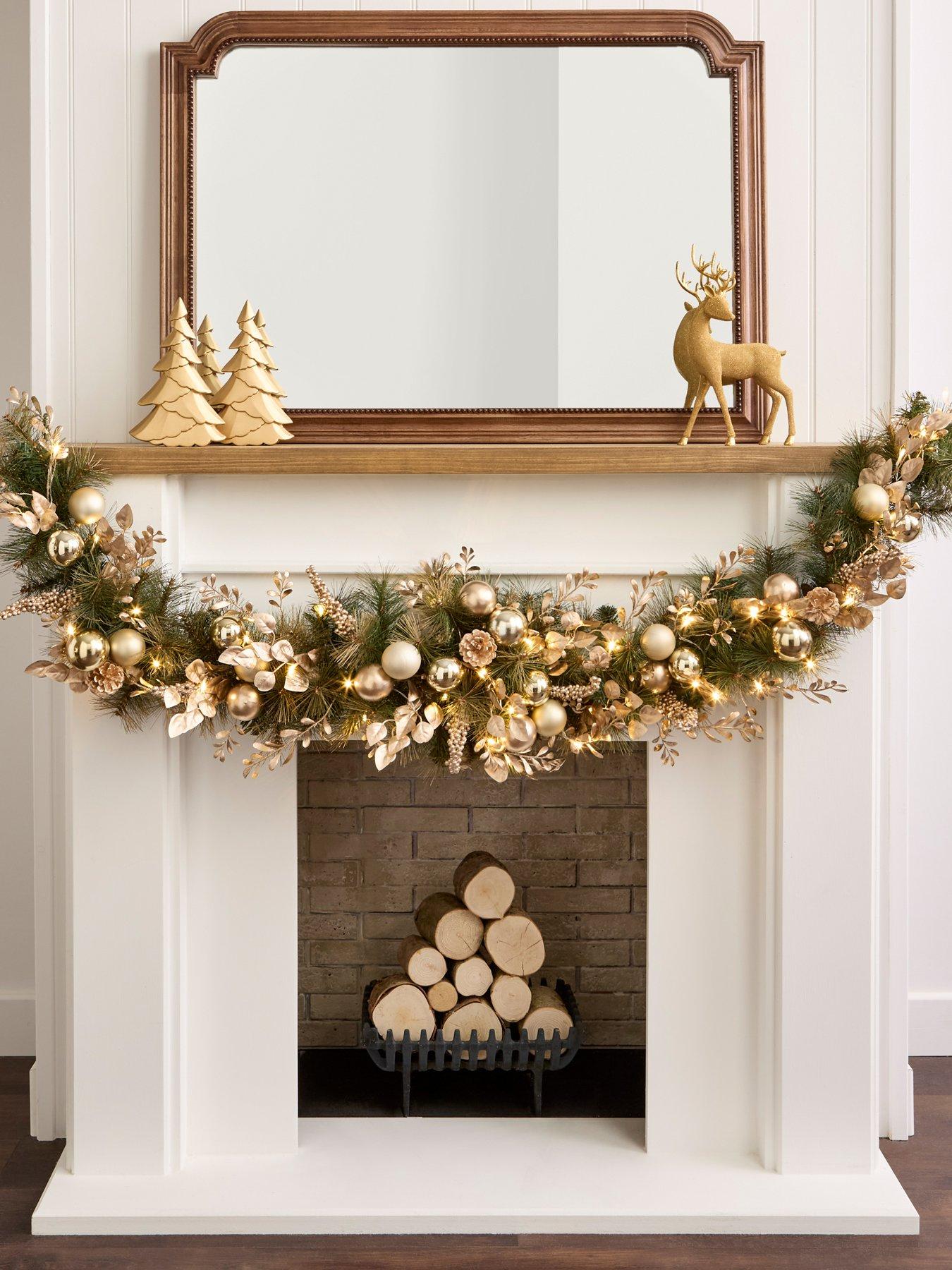 undefined Pre Lit Christmas Swag with Gold Baubles and Foliage - 180cm
