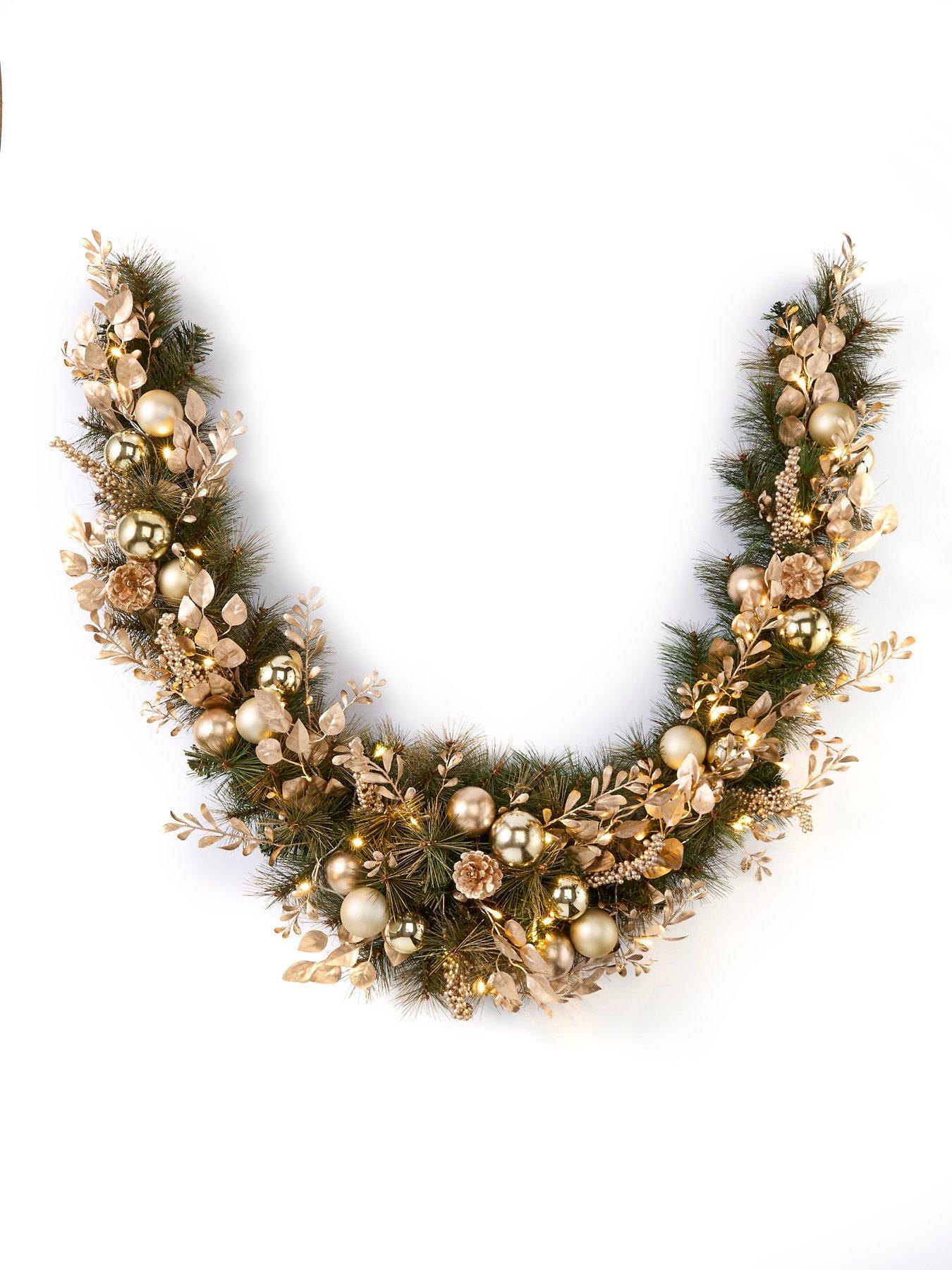 Image 3 of 4 of Very Home Pre Lit Christmas Swag with Gold Baubles and Foliage -&nbsp;180cm