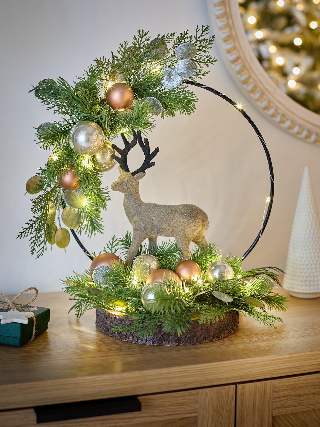 Image 1 of 5 of The Very Collection Stag In Hoop Lit Table Top Christmas&nbsp;Decoration