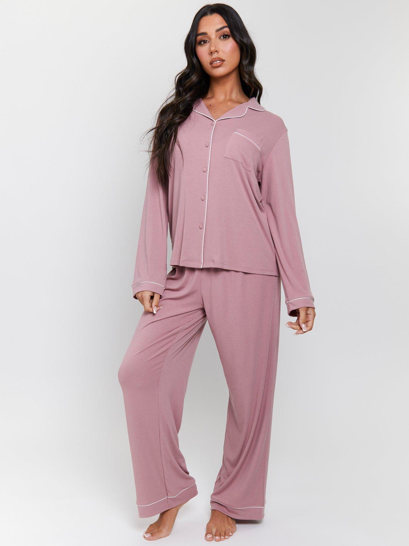 undefined Rib Long Sleeve Traditional Shirt And Long Pant - Hot Pink