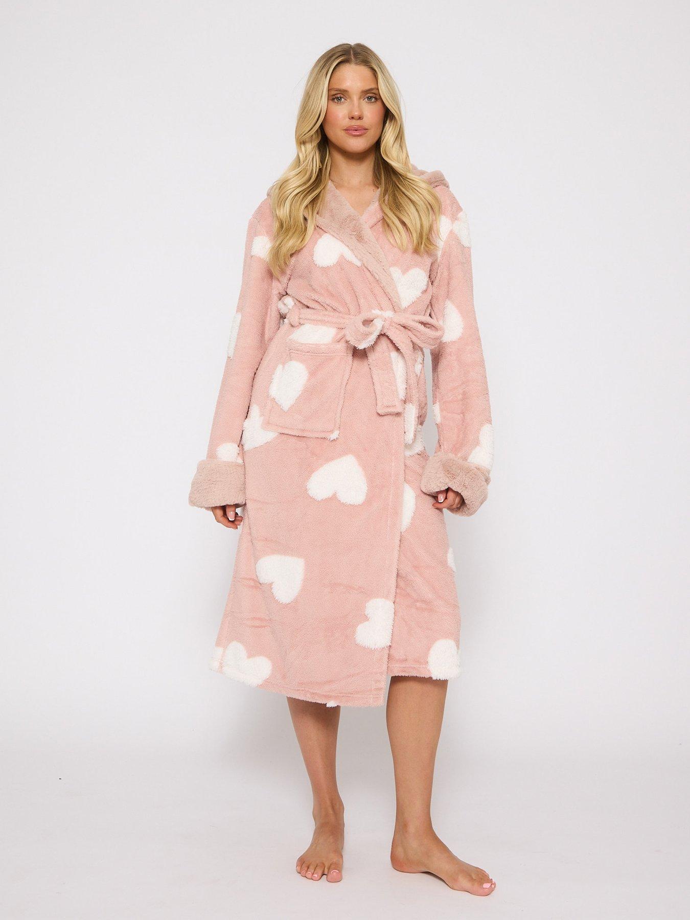 Loungeable Jaquard Heart All In One Hooded Robe - Pink