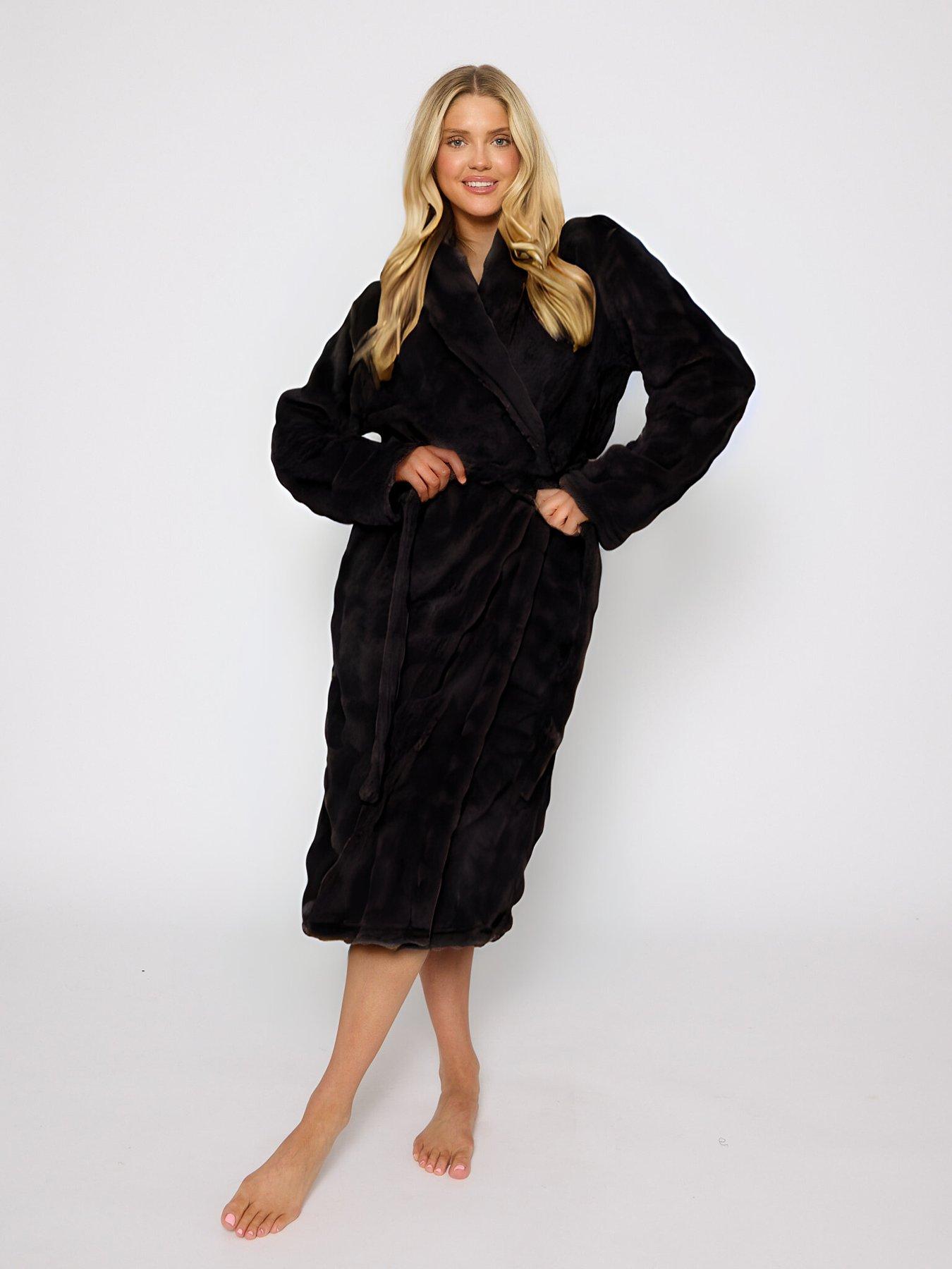 undefined Bubble Faux Fur Hooded Robe - Black