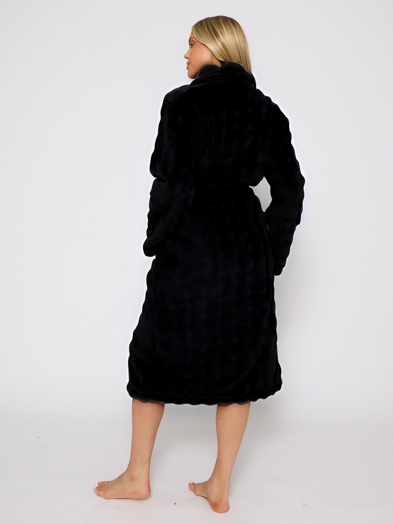 Image 2 of 4 of Loungeable Bubble Faux Fur Hooded Robe - Black
