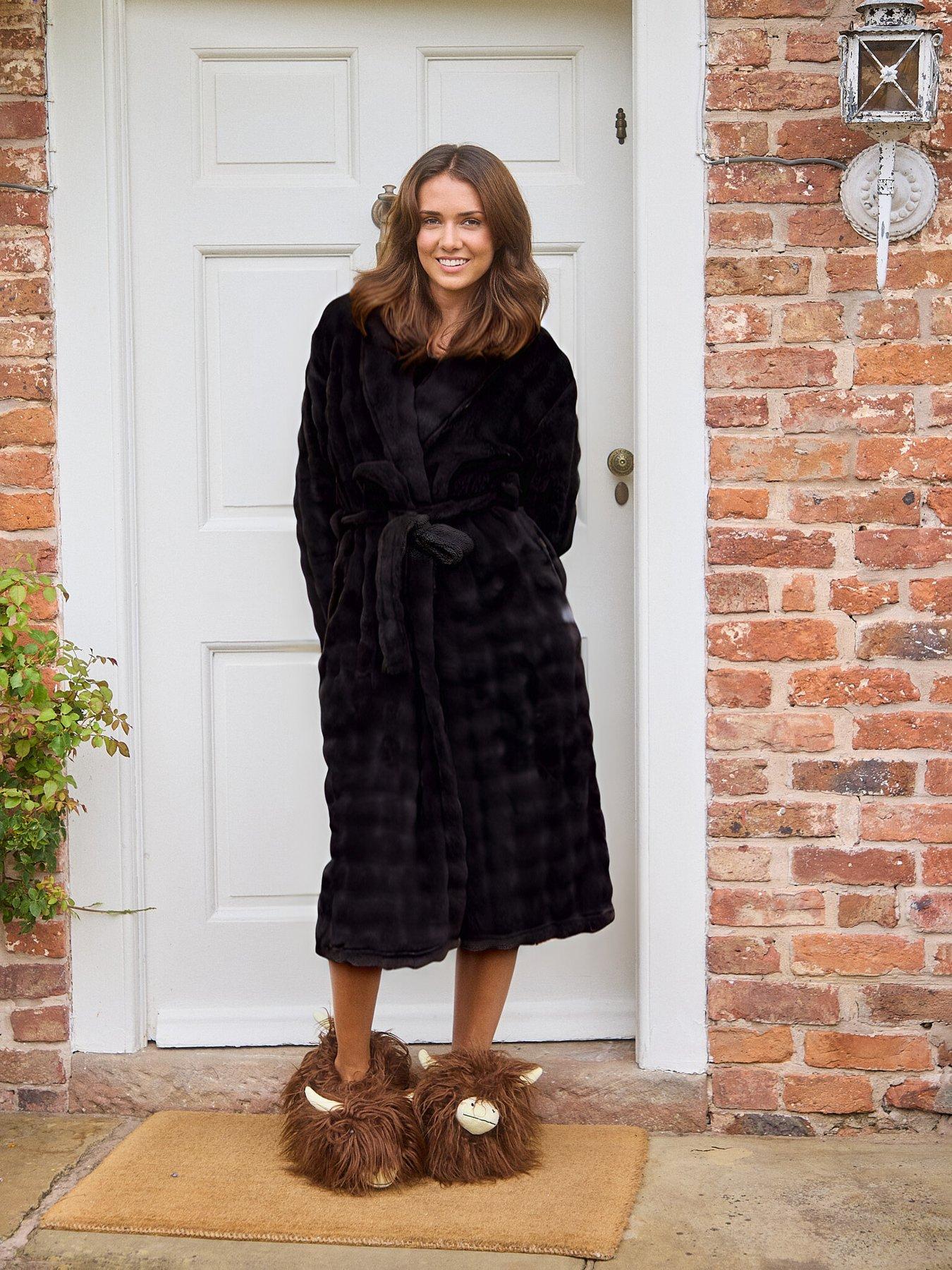Image 3 of 4 of Loungeable Bubble Faux Fur Hooded Robe - Black