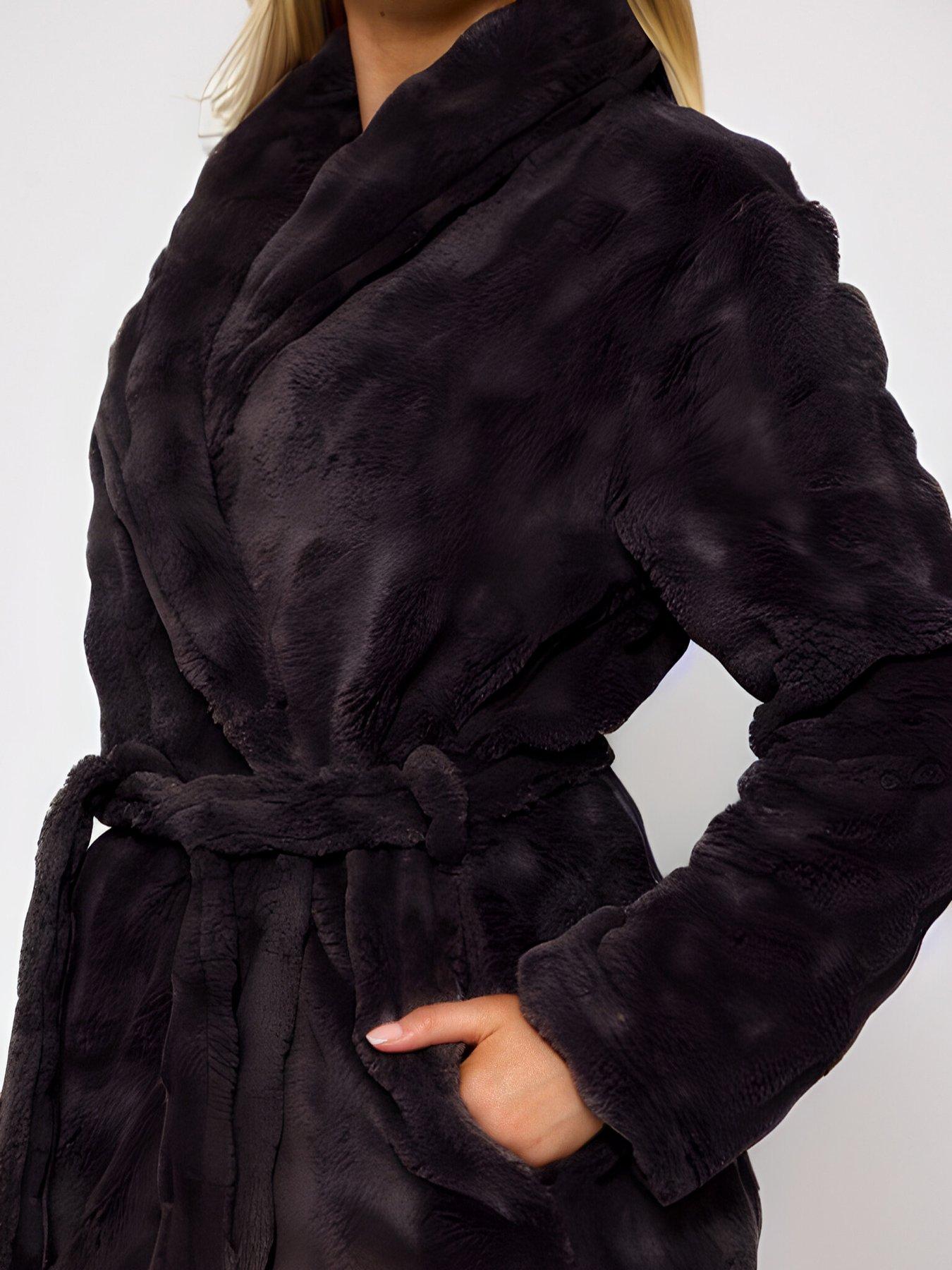 Image 4 of 4 of Loungeable Bubble Faux Fur Hooded Robe - Black