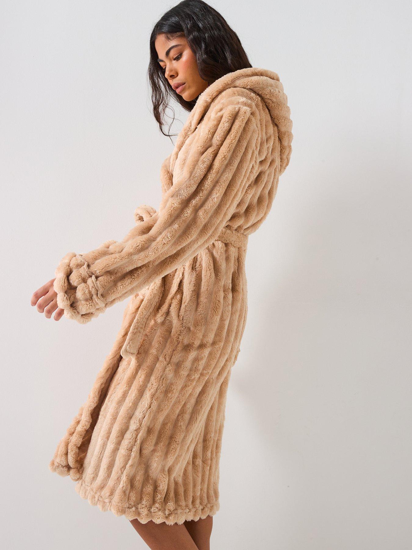 chinese dress ladies White Bamboo Viscose Robe with Hood & Pockets