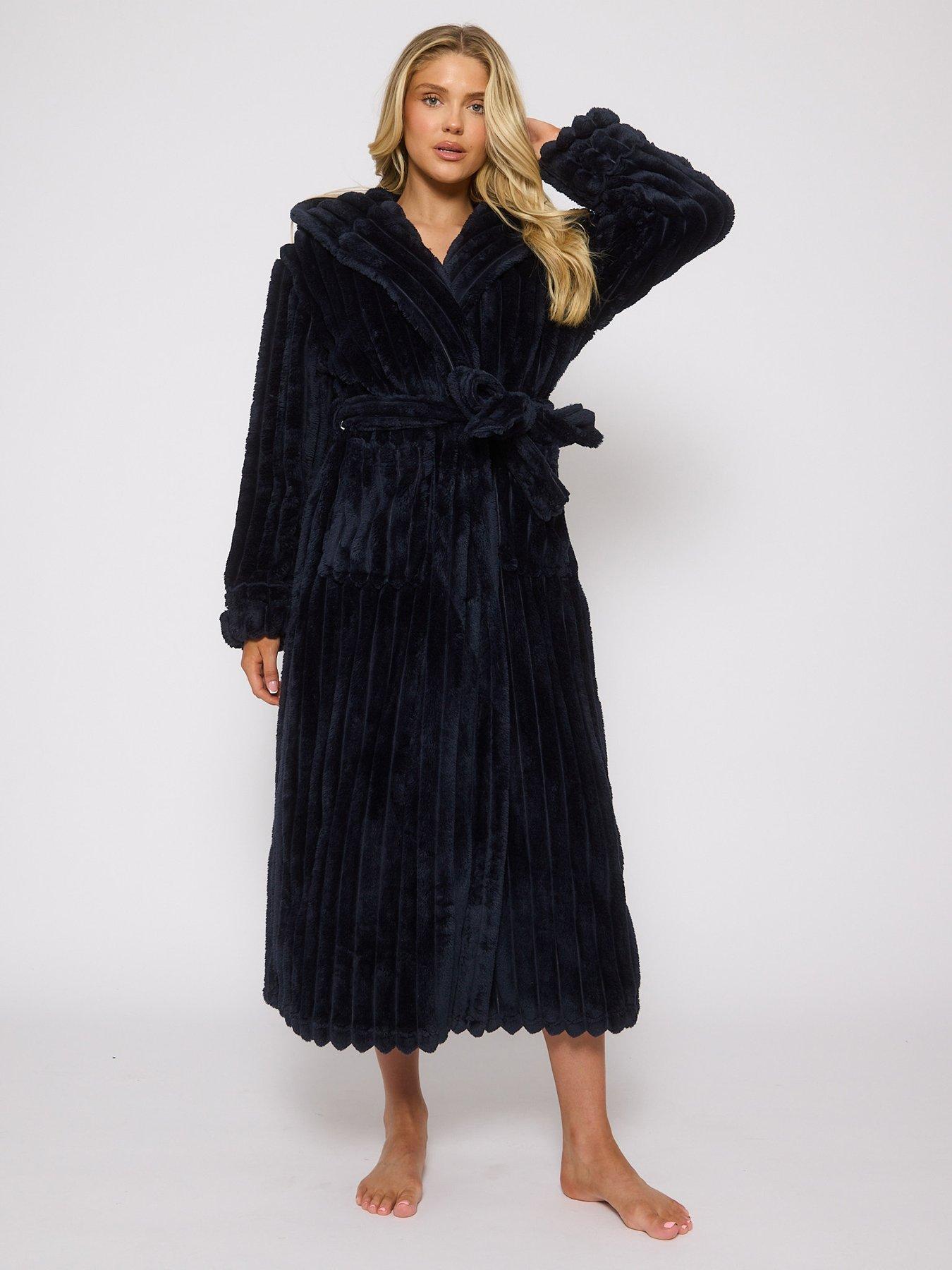 undefined Plush Luxury Maxi Hooded Dressing Gown - Navy - Blue