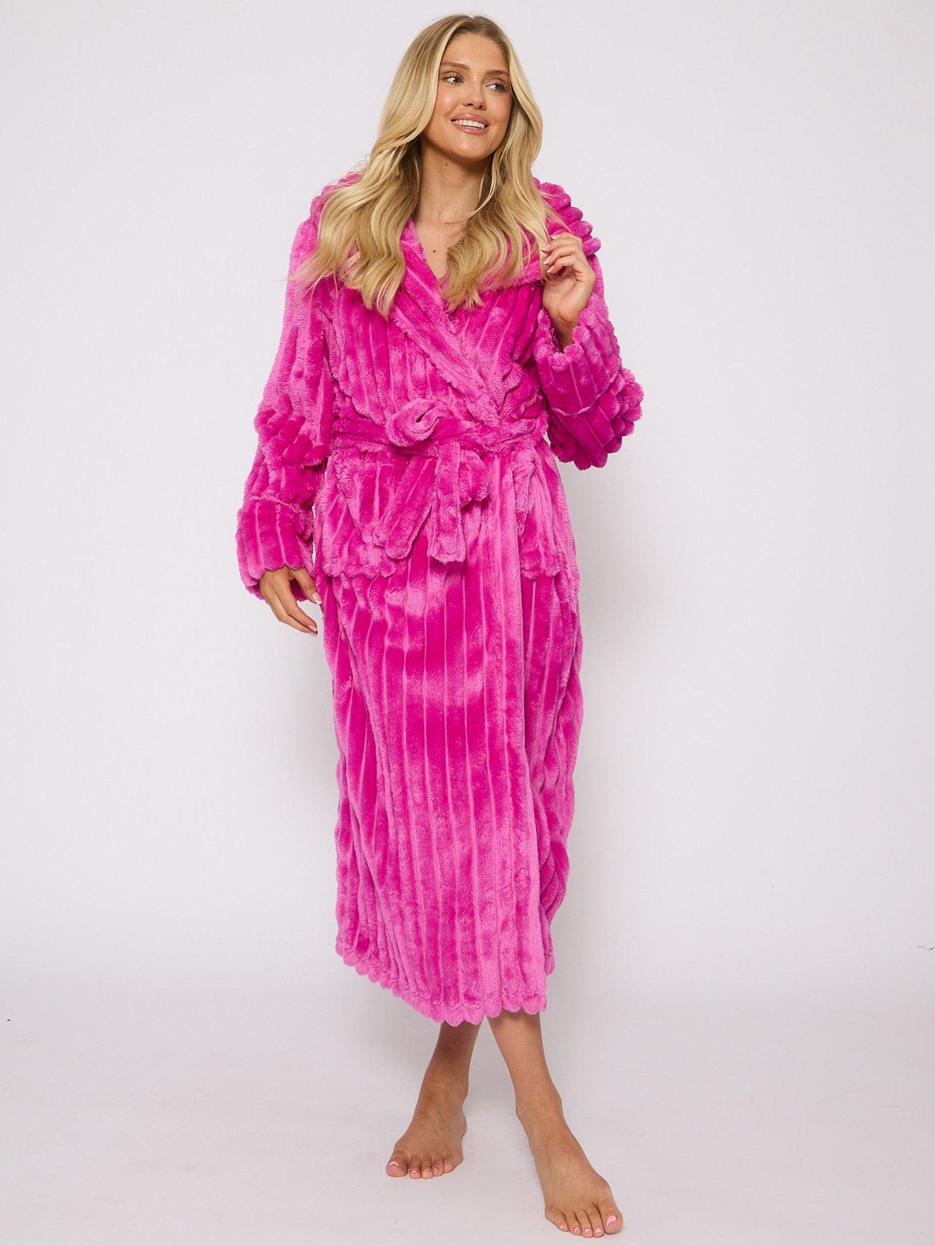 Image 1 of 5 of Loungeable Plush Luxury Maxi Hooded Dressing Gown - Pink