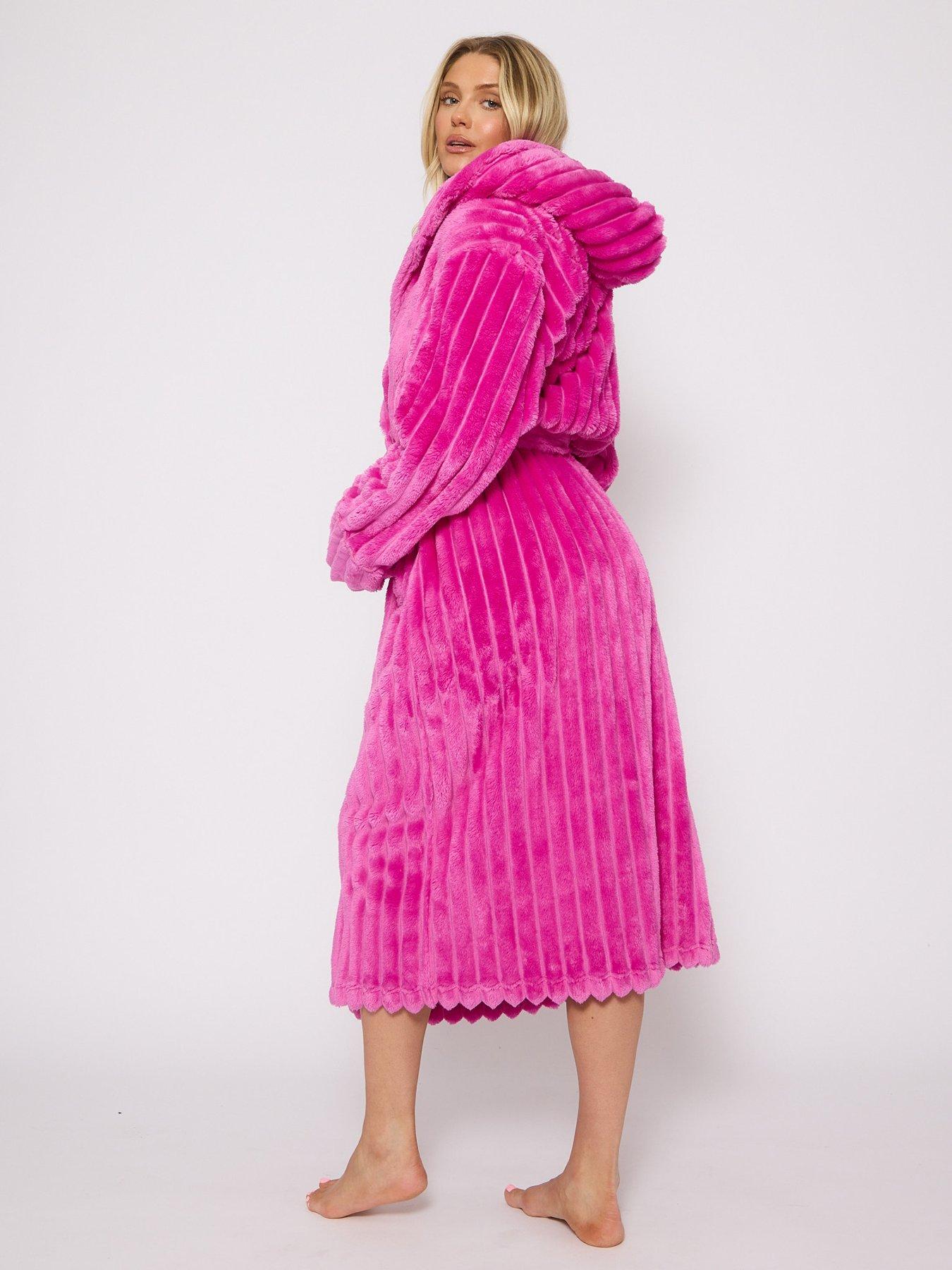 Image 2 of 5 of Loungeable Plush Luxury Maxi Hooded Dressing Gown - Pink