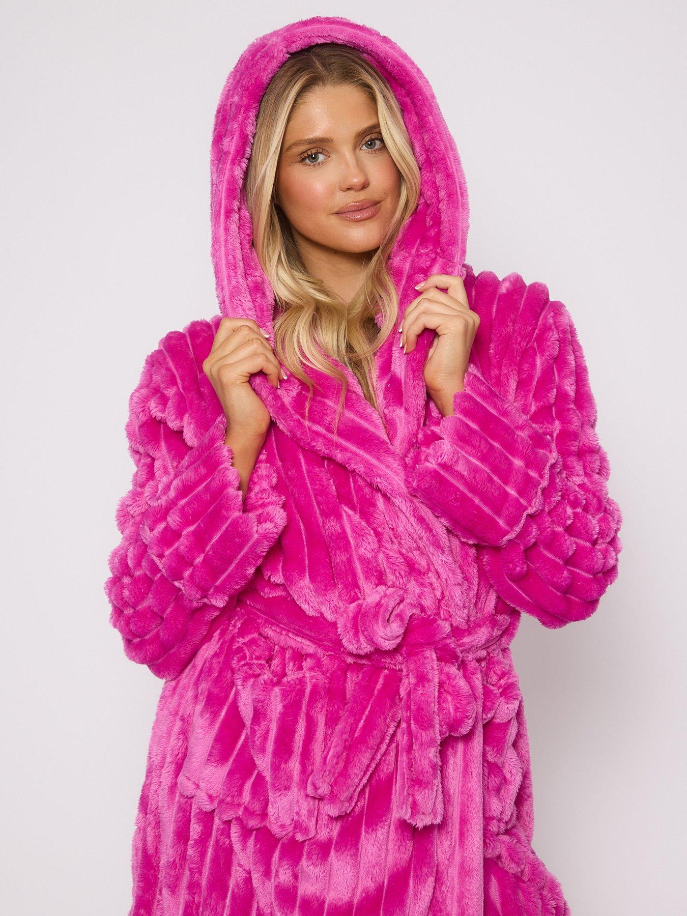 Image 4 of 5 of Loungeable Plush Luxury Maxi Hooded Dressing Gown - Pink