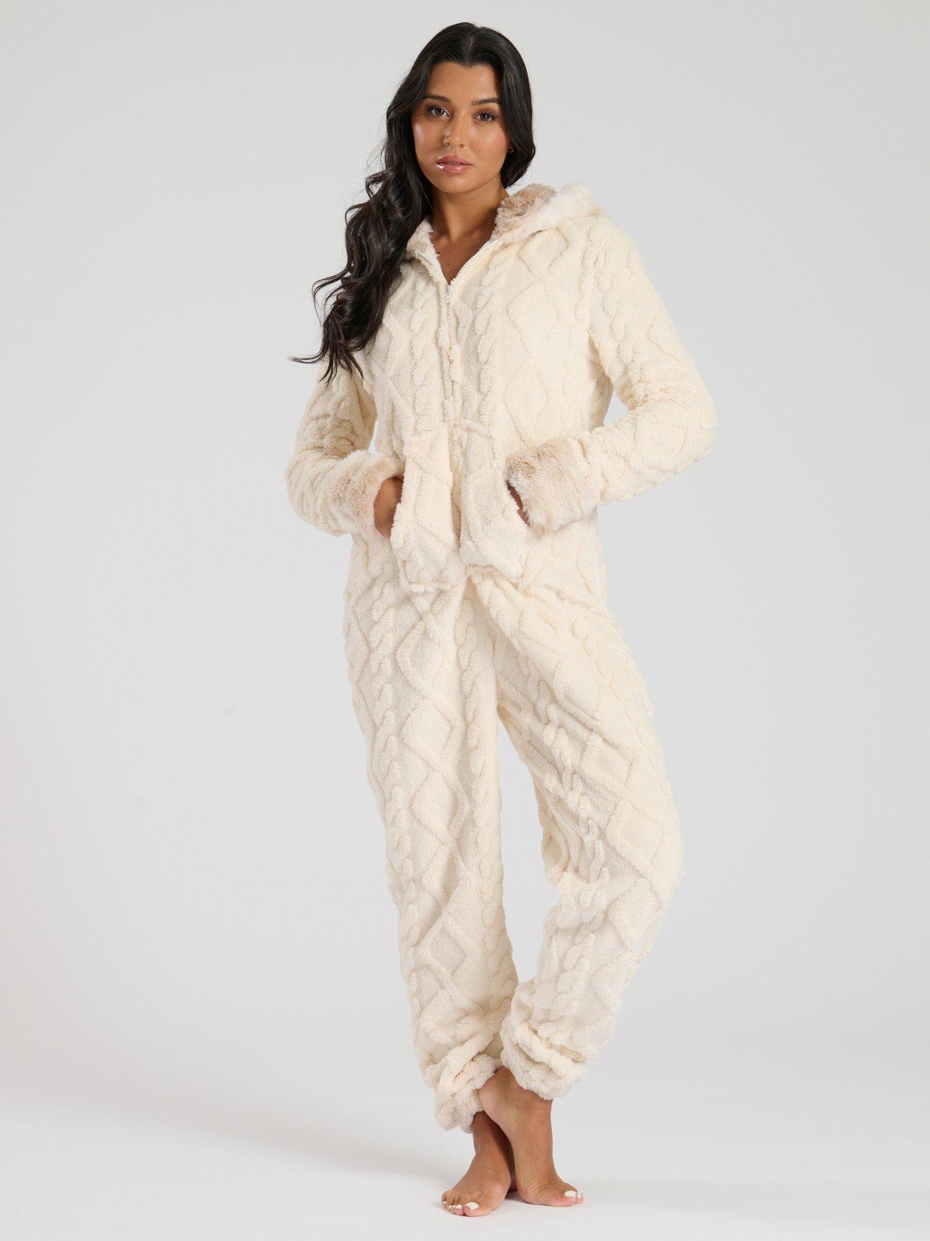 undefined Cable Cut Sherpa With Faux Fur Hood All In One - Cream