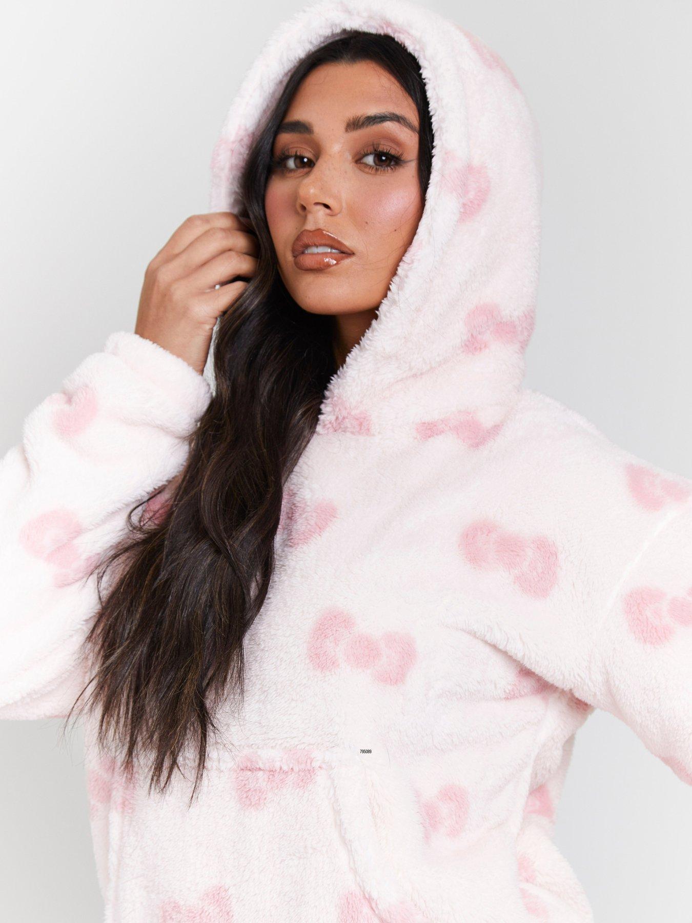 Image 3 of 5 of Loungeable Bow Sherpa Hoodie With Jogger Twosie - Pink