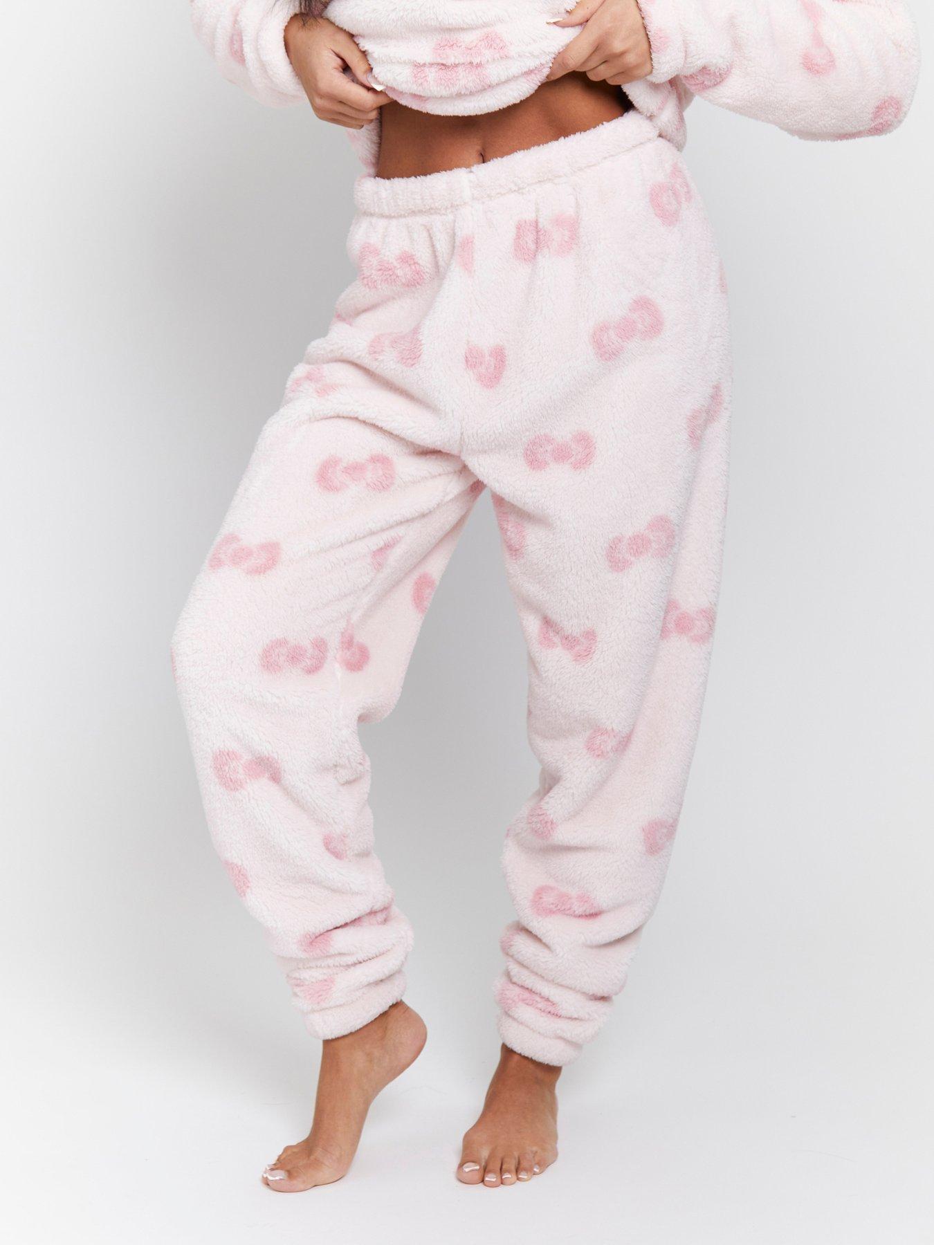 Image 5 of 5 of Loungeable Bow Sherpa Hoodie With Jogger Twosie - Pink