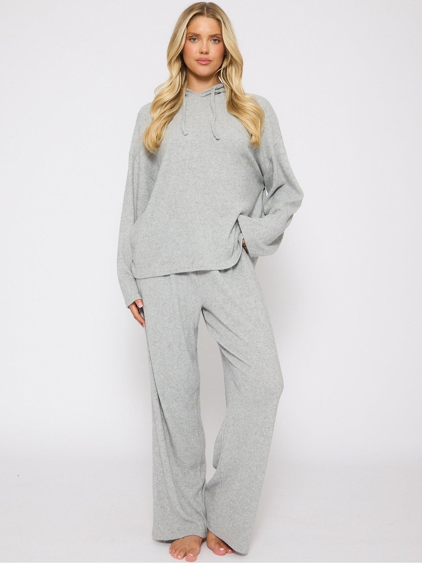 Loungeable Soft Knit Hoodie And Trouser Lounge Set - Grey