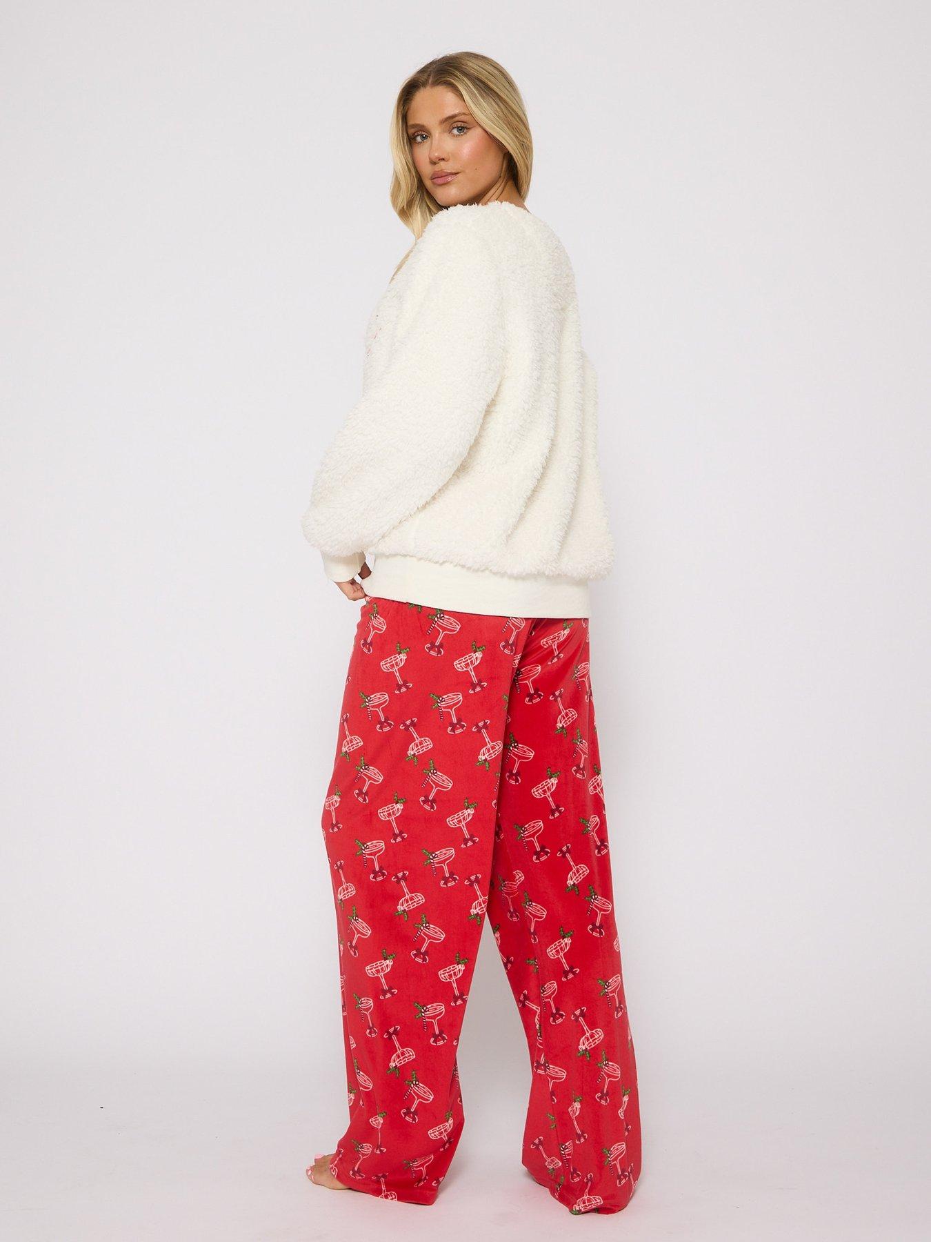 Image 3 of 5 of Loungeable Cocktail Club Slogan Sweater And Printed Trouser Christmas Pyjama Set - White