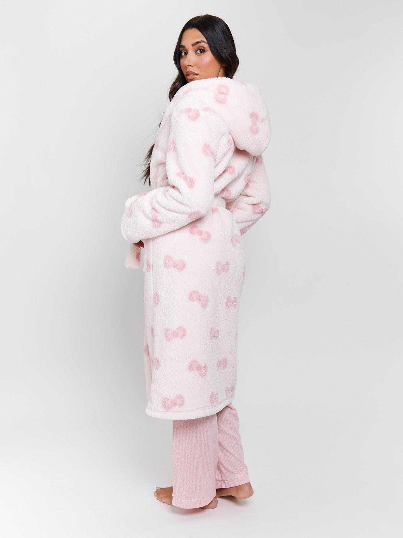 Image 2 of 6 of Loungeable Sherpa Bow Hooded Maxi Robe - Pink
