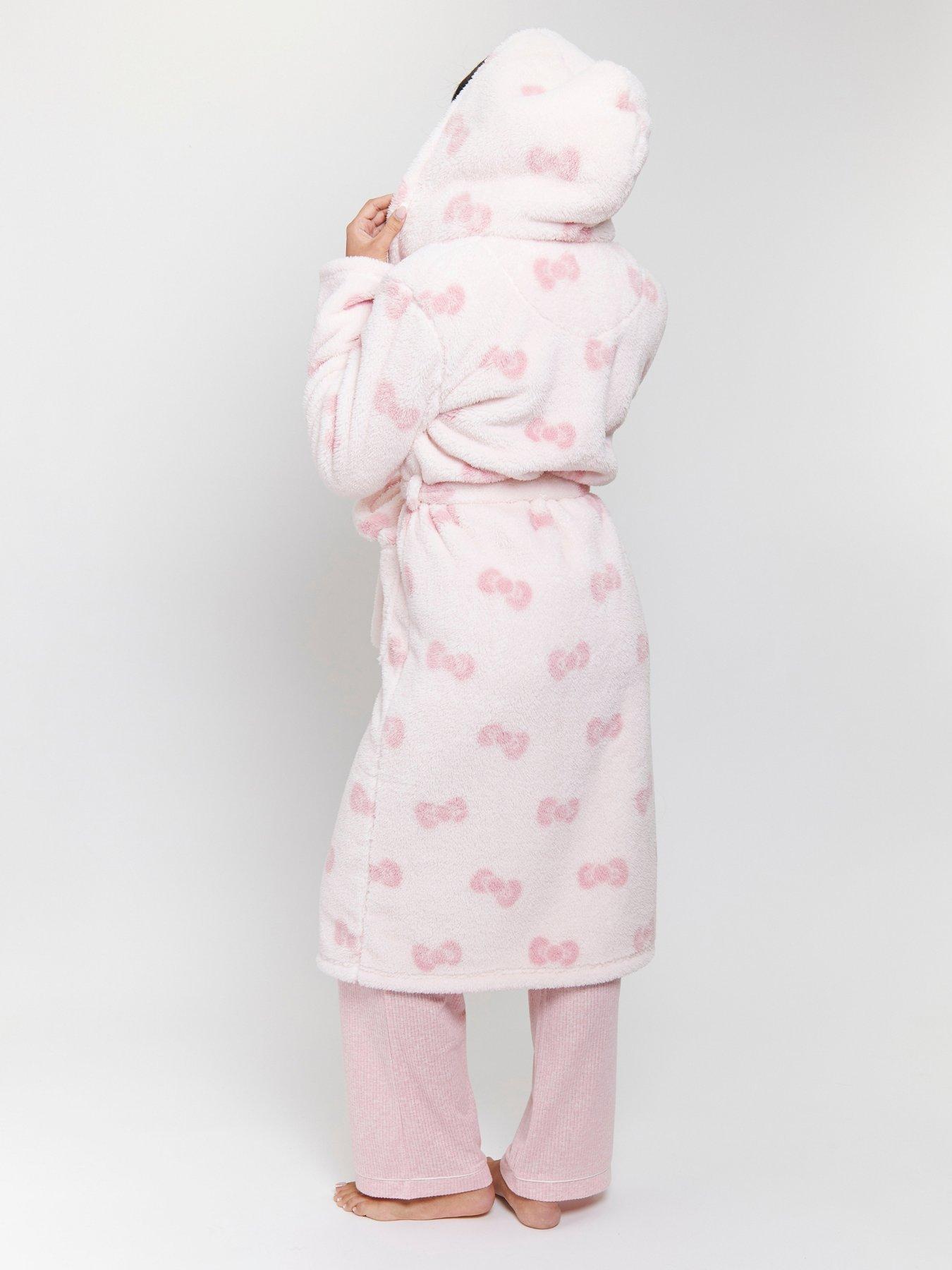 Image 6 of 6 of Loungeable Sherpa Bow Hooded Maxi Robe - Pink