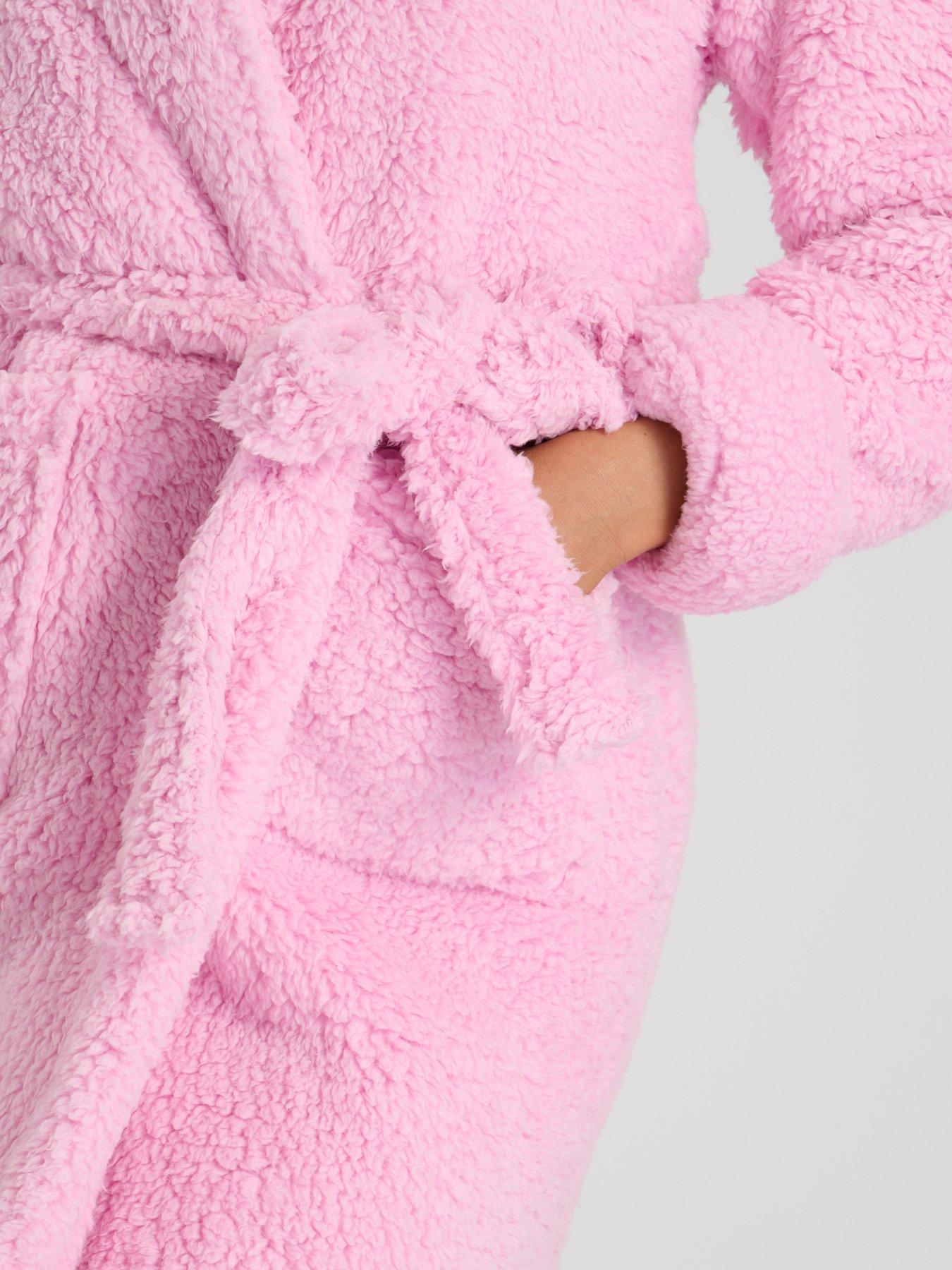 Image 5 of 5 of Loungeable Chunky Sherpa Hooded Maxi Dressing Gown - Pink