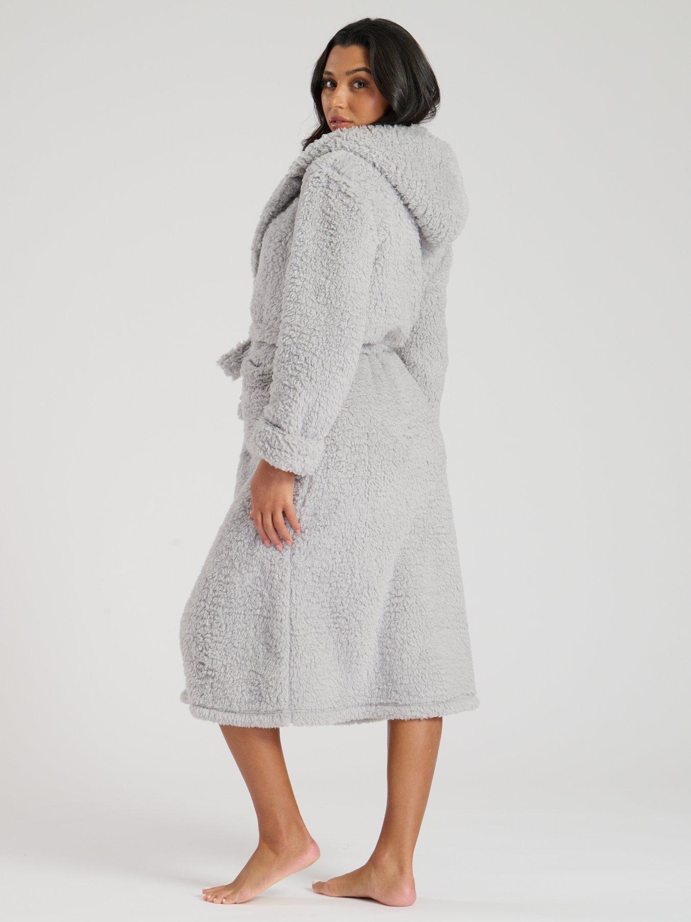 Image 3 of 4 of Loungeable Chunky Sherpa Hooded Maxi Dressing Gown - Grey