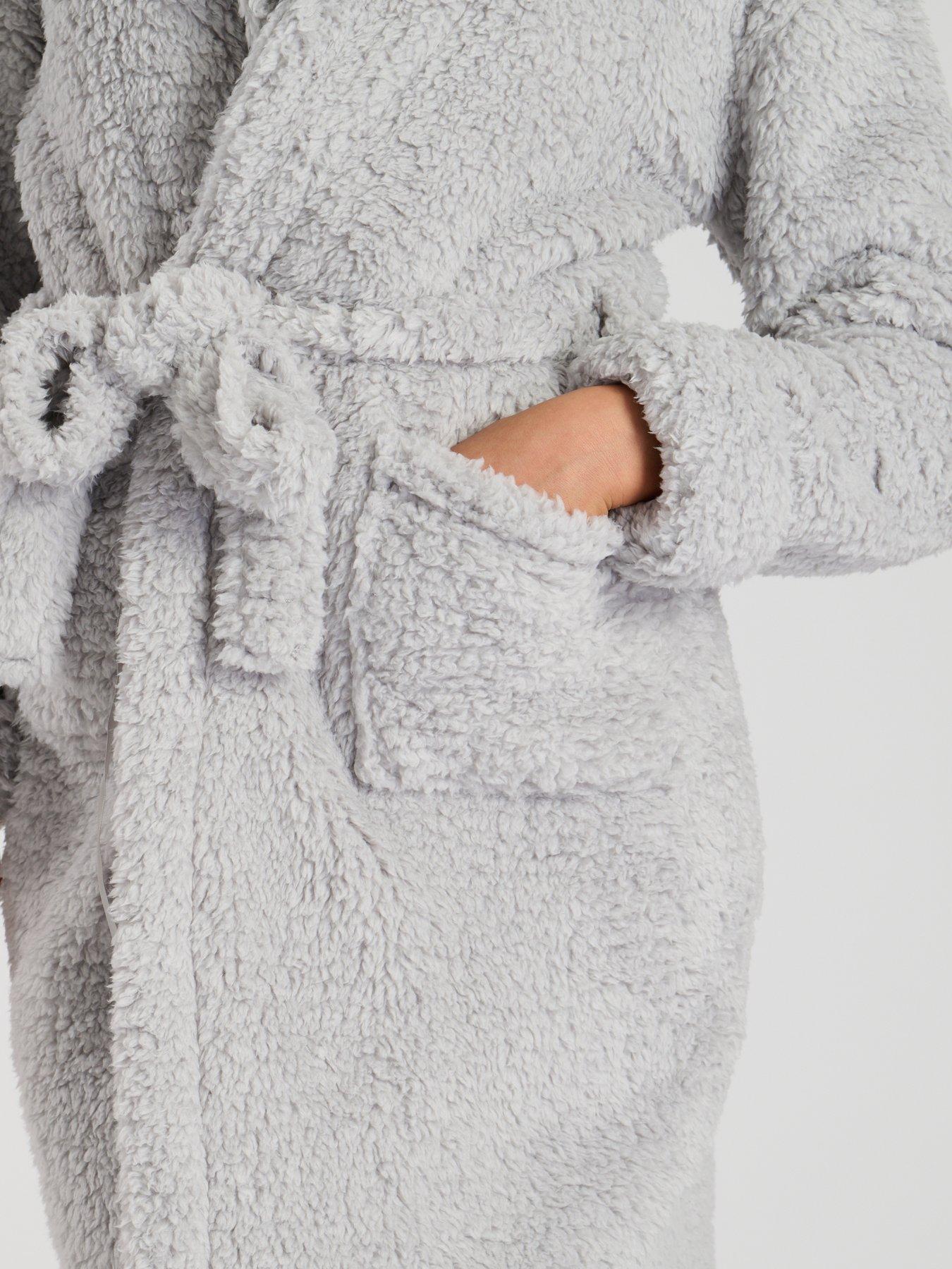 Image 4 of 4 of Loungeable Chunky Sherpa Hooded Maxi Dressing Gown - Grey