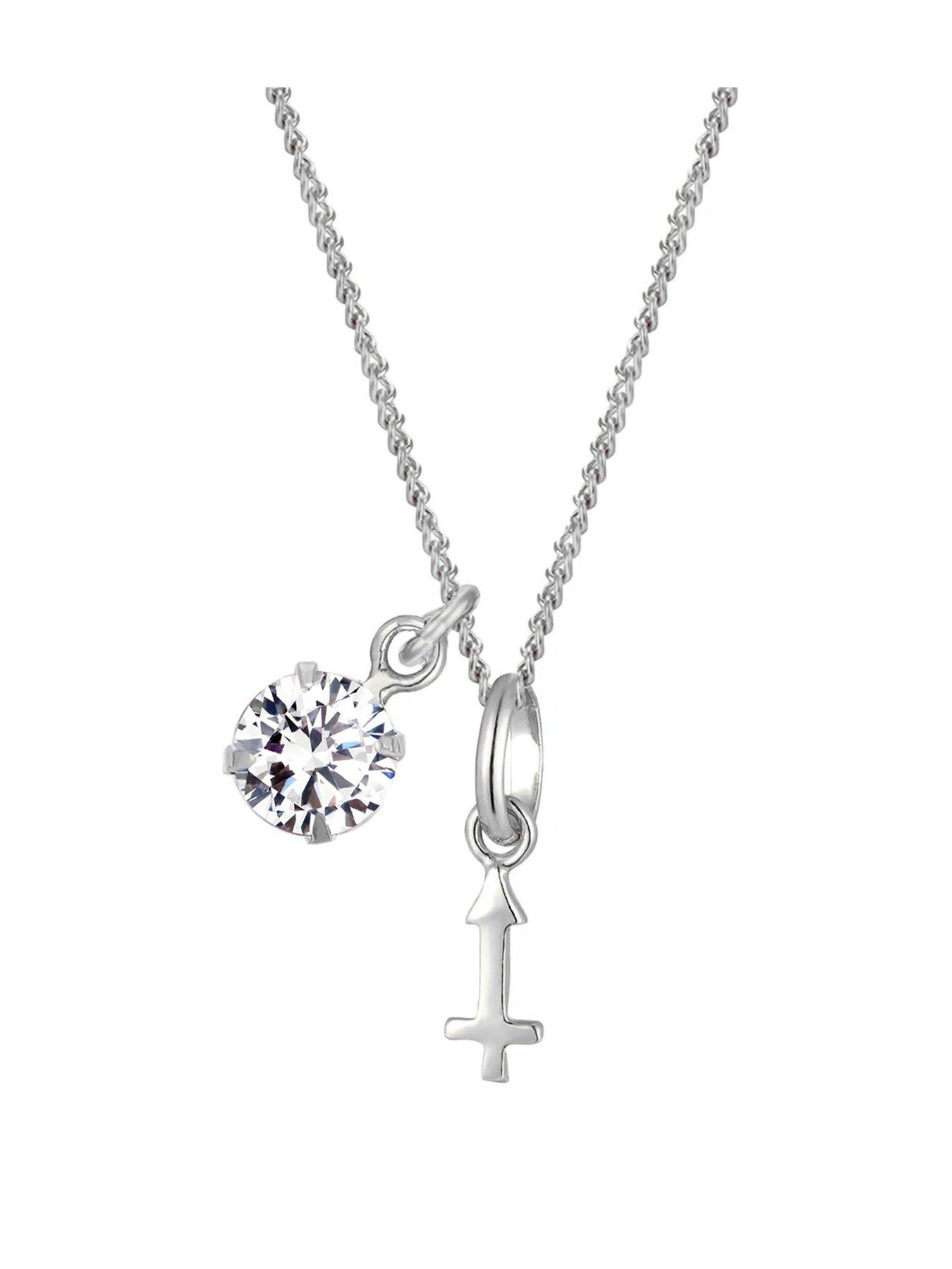 The Love Collection Sterling Silver Zodiac Sign and White CZ Charm Necklace