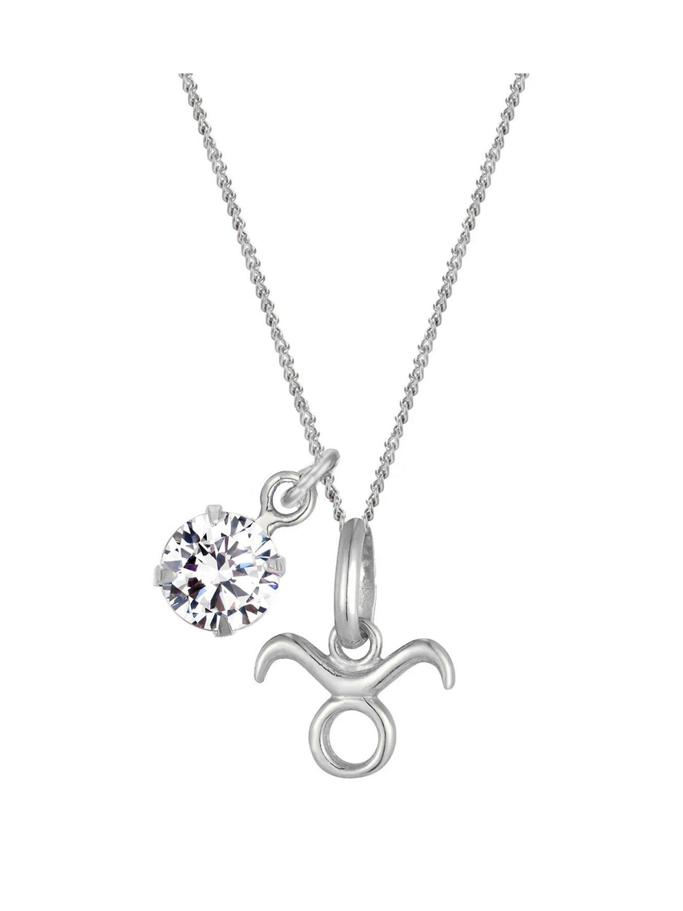 The Love Collection Sterling Silver Zodiac Sign and White CZ Charm Necklace