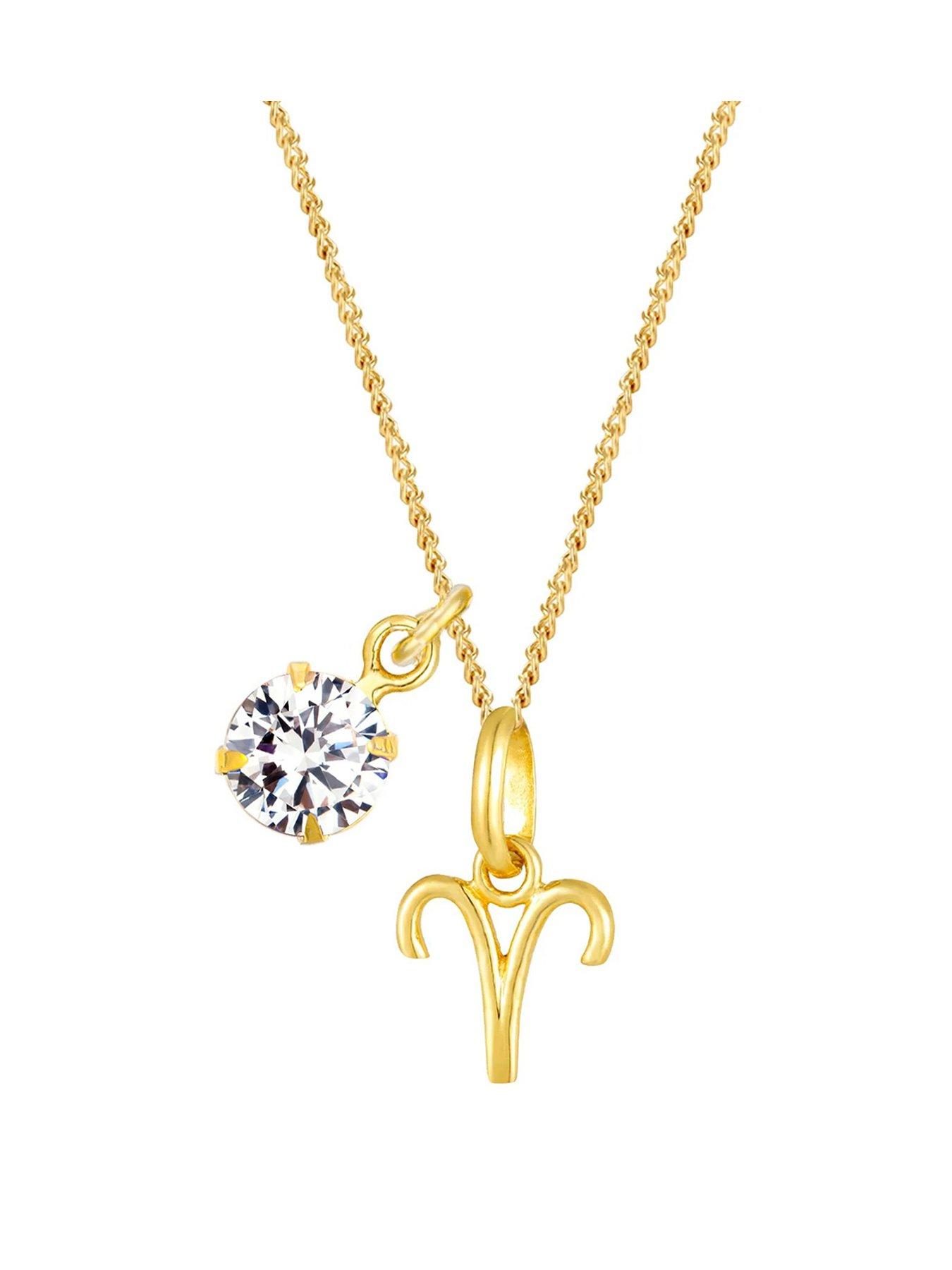 Image 1 of 4 of The Love Collection Gold plated Sterling Silver Zodiac Sign and White CZ Charm Necklace