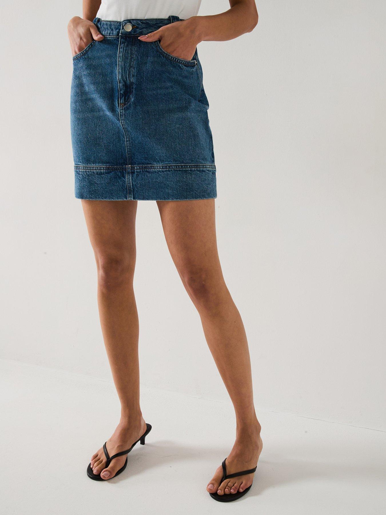 undefined Waist Tab Denim Mini Skirt - Mid Wash