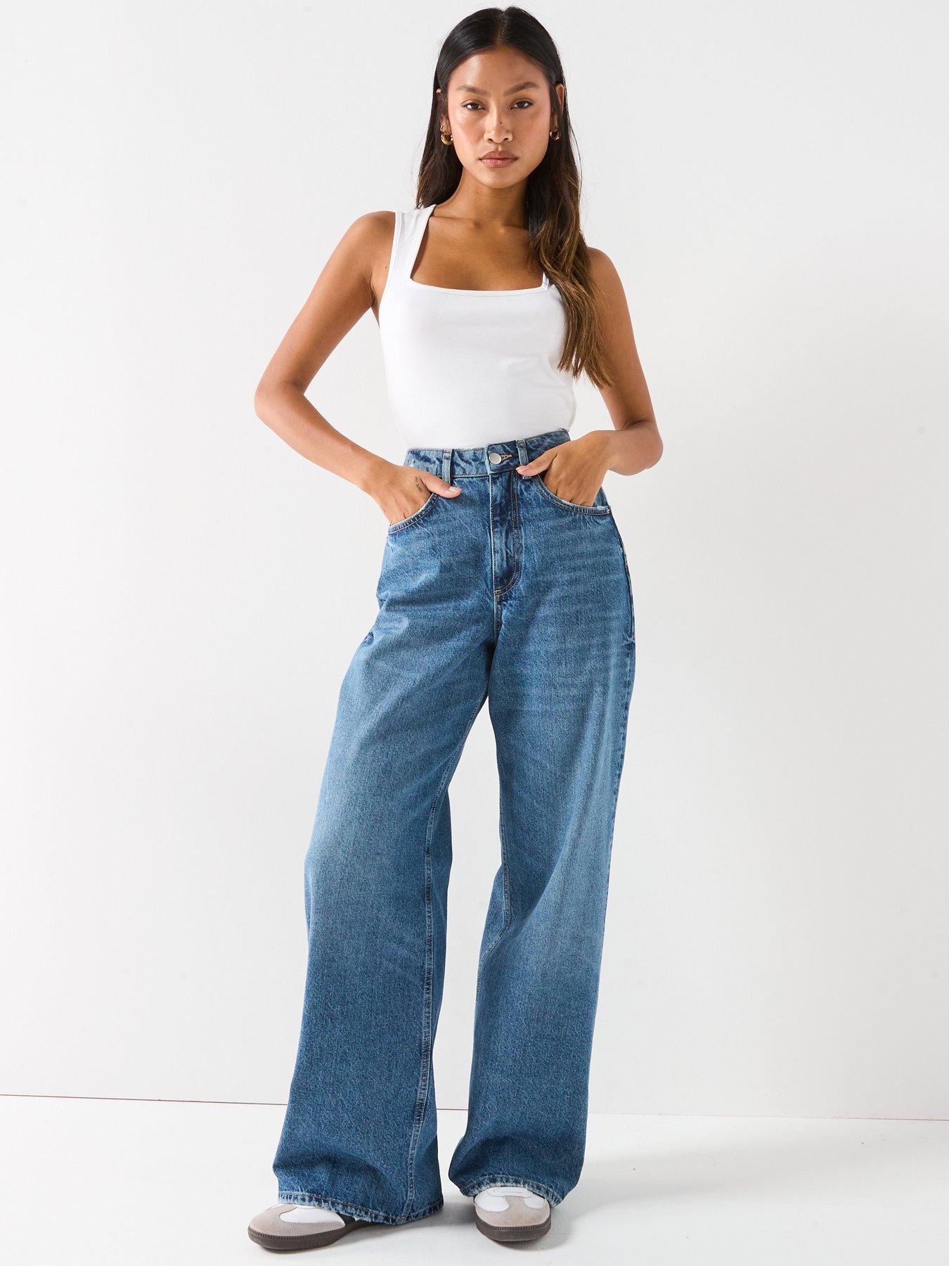 Image 5 of 6 of V by Very Authentic High Waist Wide Leg Jeans - Mid Wash