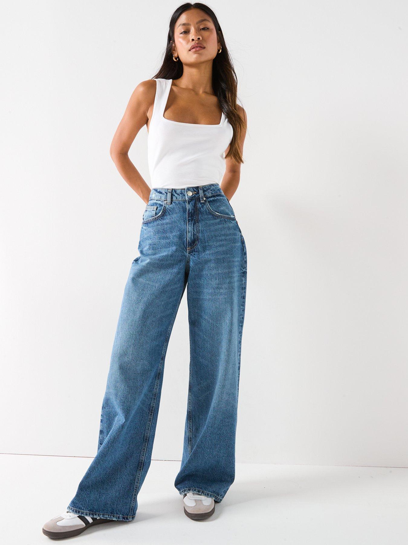 Image 6 of 6 of V by Very Authentic High Waist Wide Leg Jeans - Mid Wash