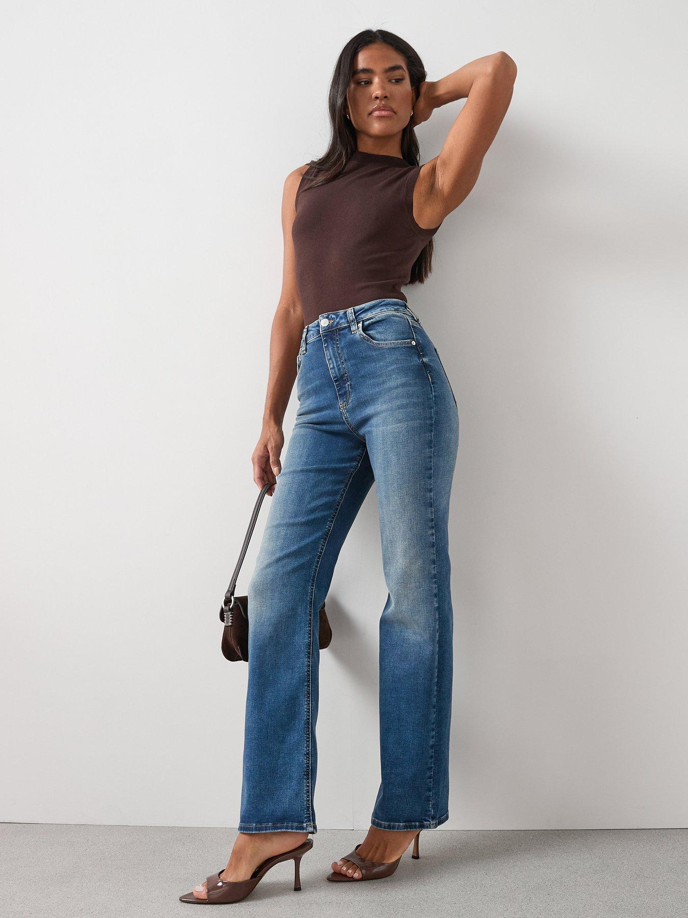 image of v-by-very-comfort-stretch-easy-straight-jeans-mid-wash