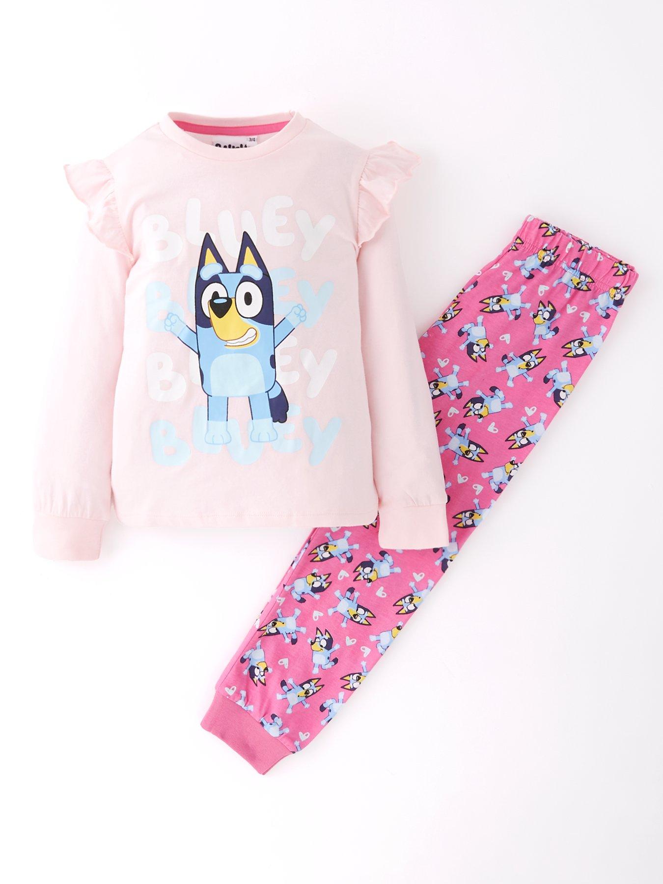front image of bluey-frill-long-sleeve-pyjama-set-pink