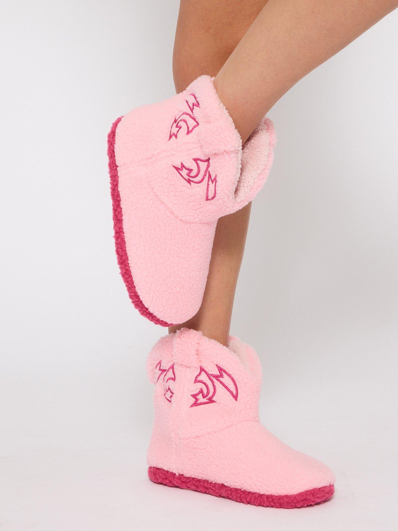 Image 2 of 4 of Loungeable Borg Cowboy Bootie Slippers - Pink