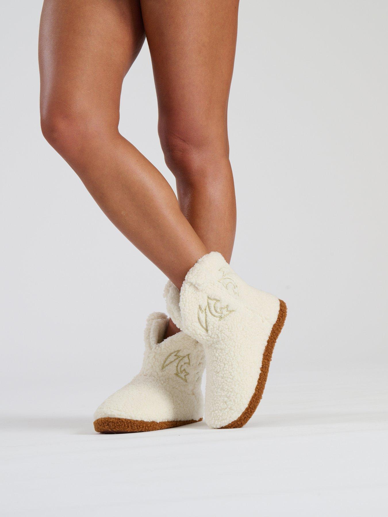 Image 4 of 4 of Loungeable Borg Cowboy Bootie Slippers - Cream