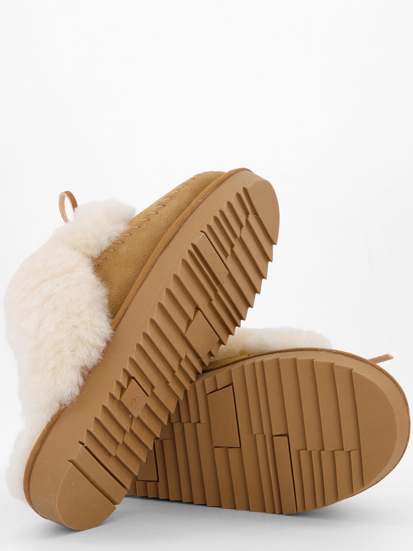  image of loungeable-cosy-sheepskin-mules-with-fur-poms-tan