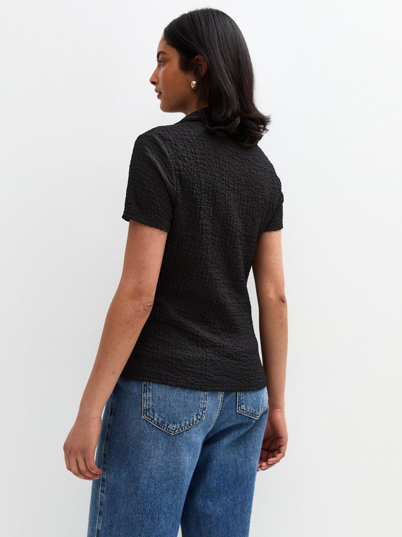stillFront image of new-look-textured-short-sleeve-shirt-black