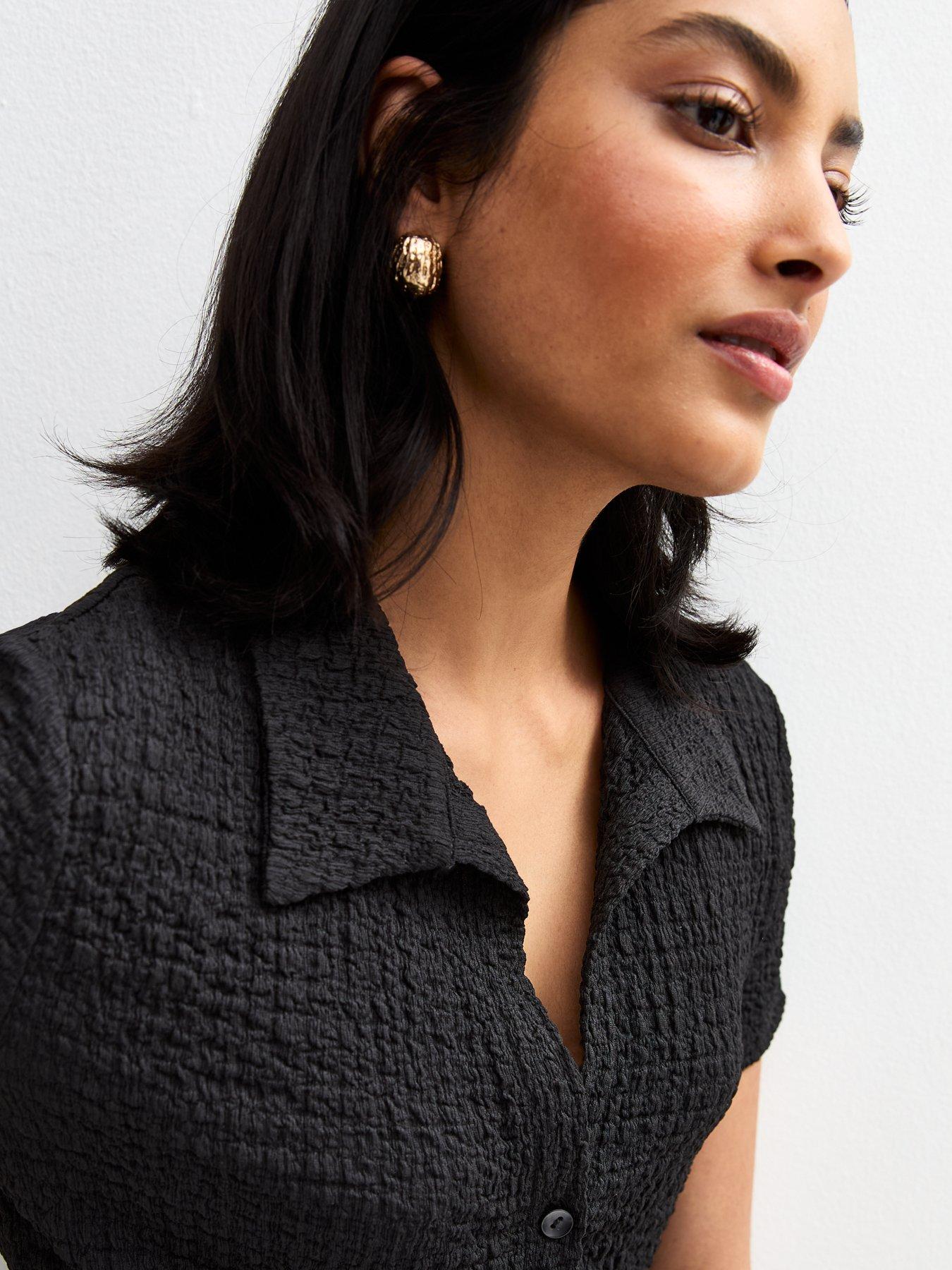  image of new-look-textured-short-sleeve-shirt-black