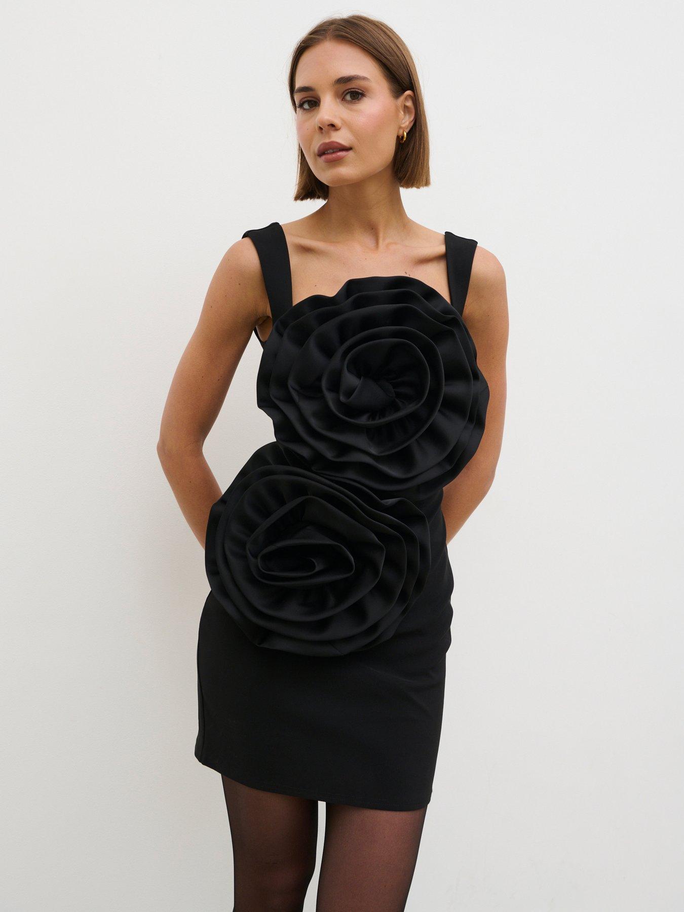 Image 1 of 4 of Pretty Lavish Rowena Corsage Mini Dress - Black
