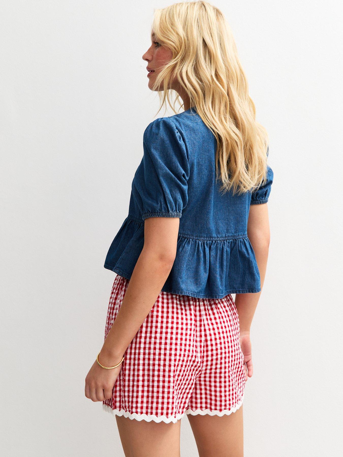 stillFront image of new-look-short-sleeve-tie-front-denim-top-blue