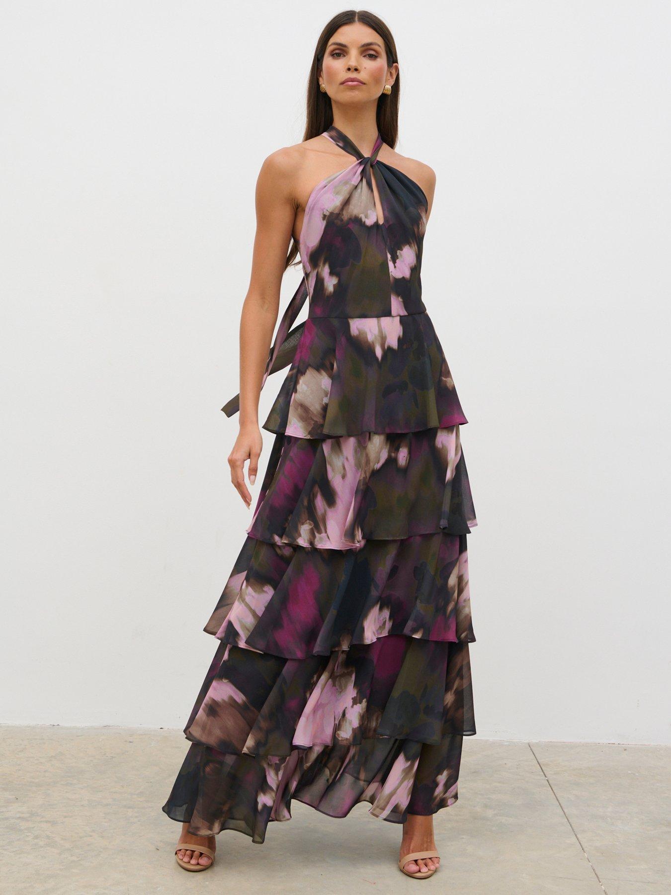 undefined Hester Halter Neck Ruffle Maxi Dress - Multi