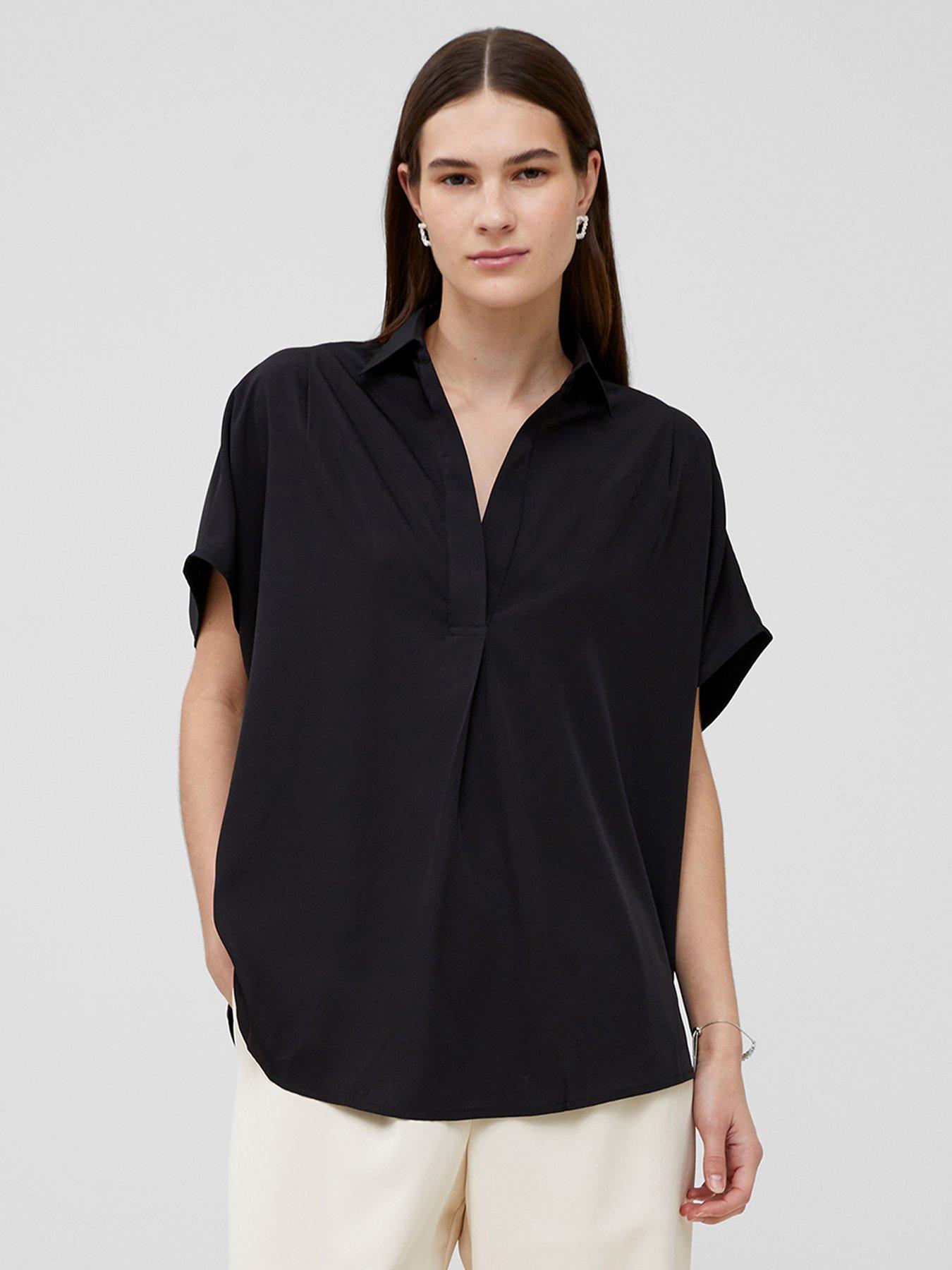 undefined Crepe Oversized Short Sleeve Pullover Shirt
