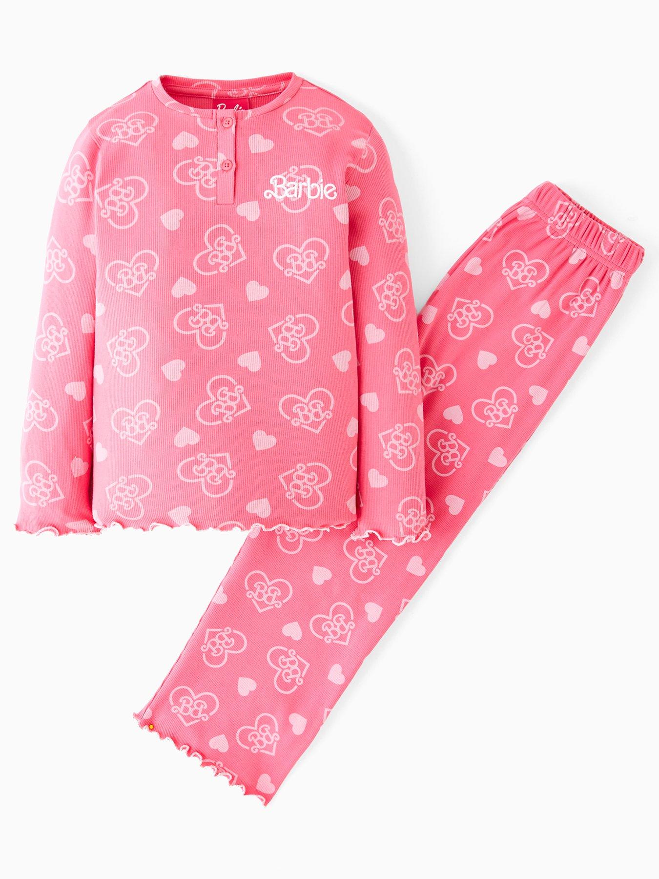 Image 1 of 4 of Barbie Barbie Rib Wide Leg Pyjamas - Pink